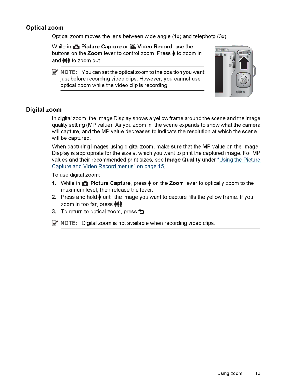 HP R742 manual Optical zoom, Digital zoom 