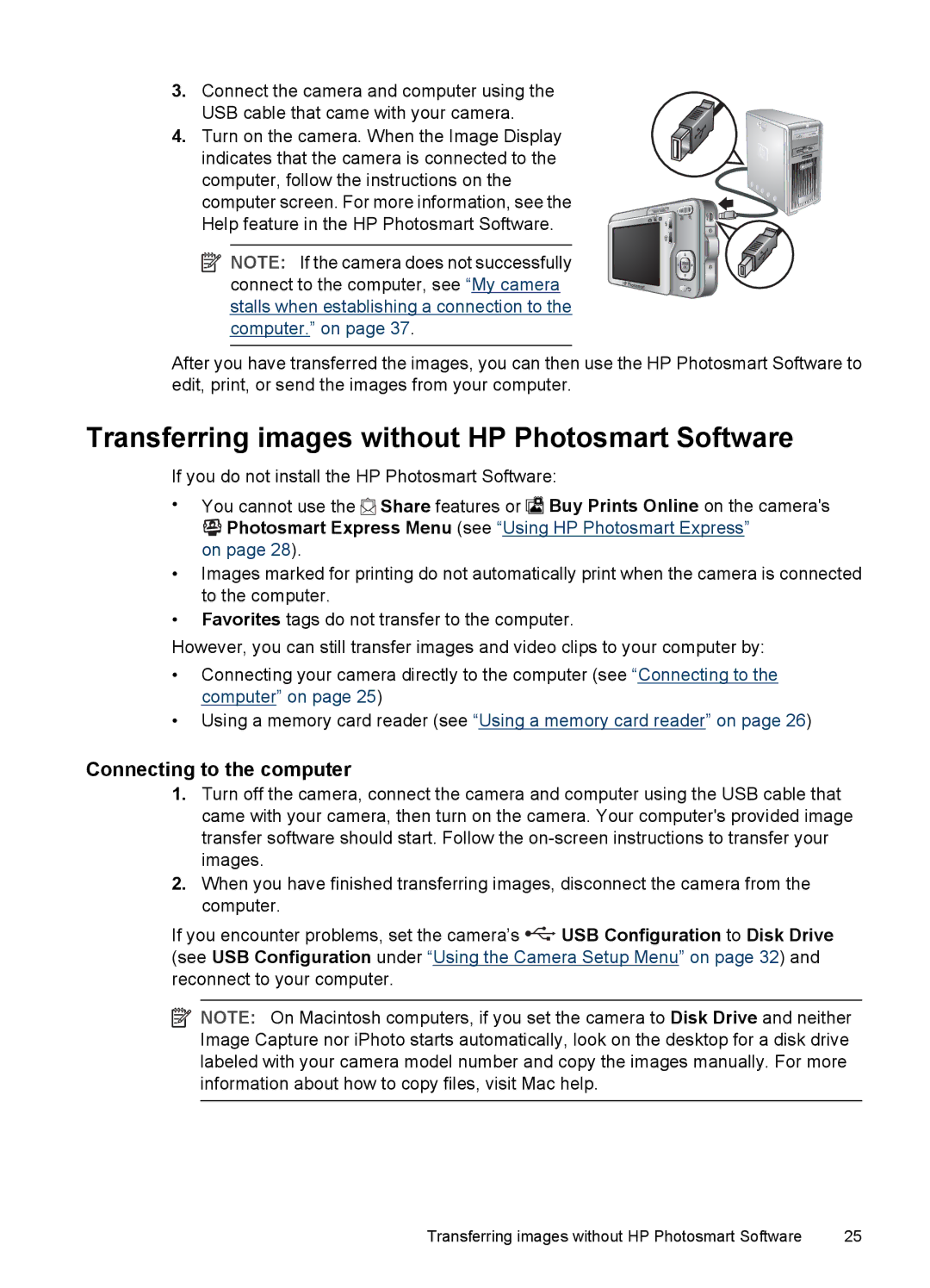 HP R742 manual Transferring images without HP Photosmart Software, Connecting to the computer 