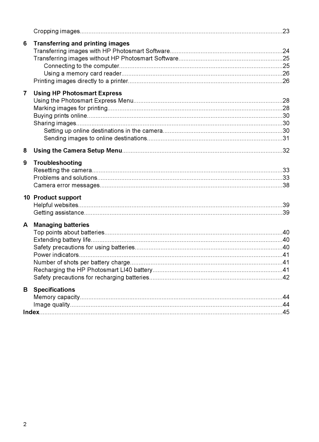 HP R742 Transferring and printing images, Using HP Photosmart Express, Troubleshooting, Product support, Specifications 