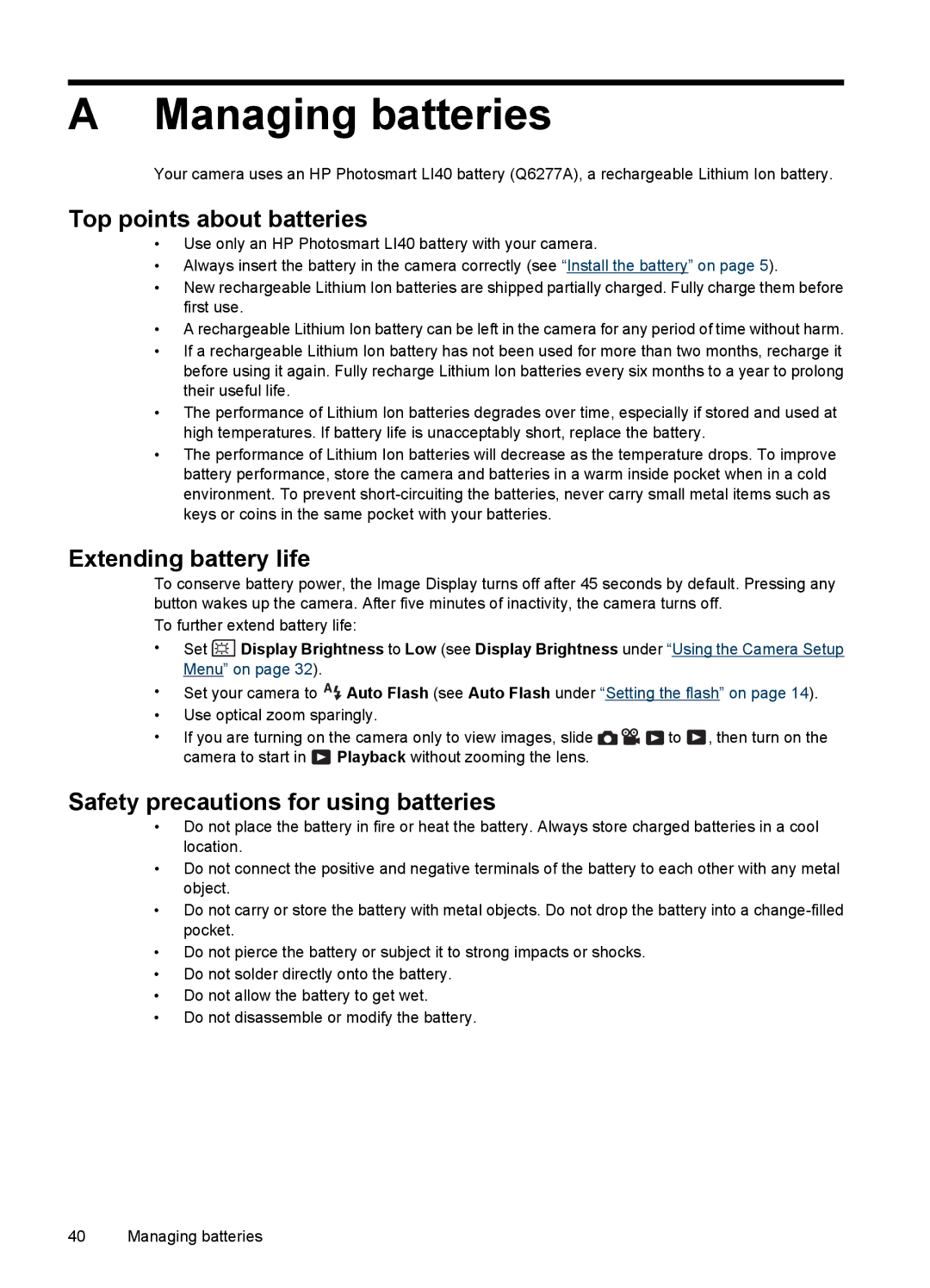 HP R742 manual Managing batteries, Top points about batteries 