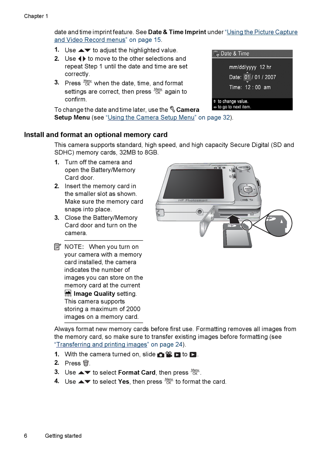 HP R742 manual Install and format an optional memory card 