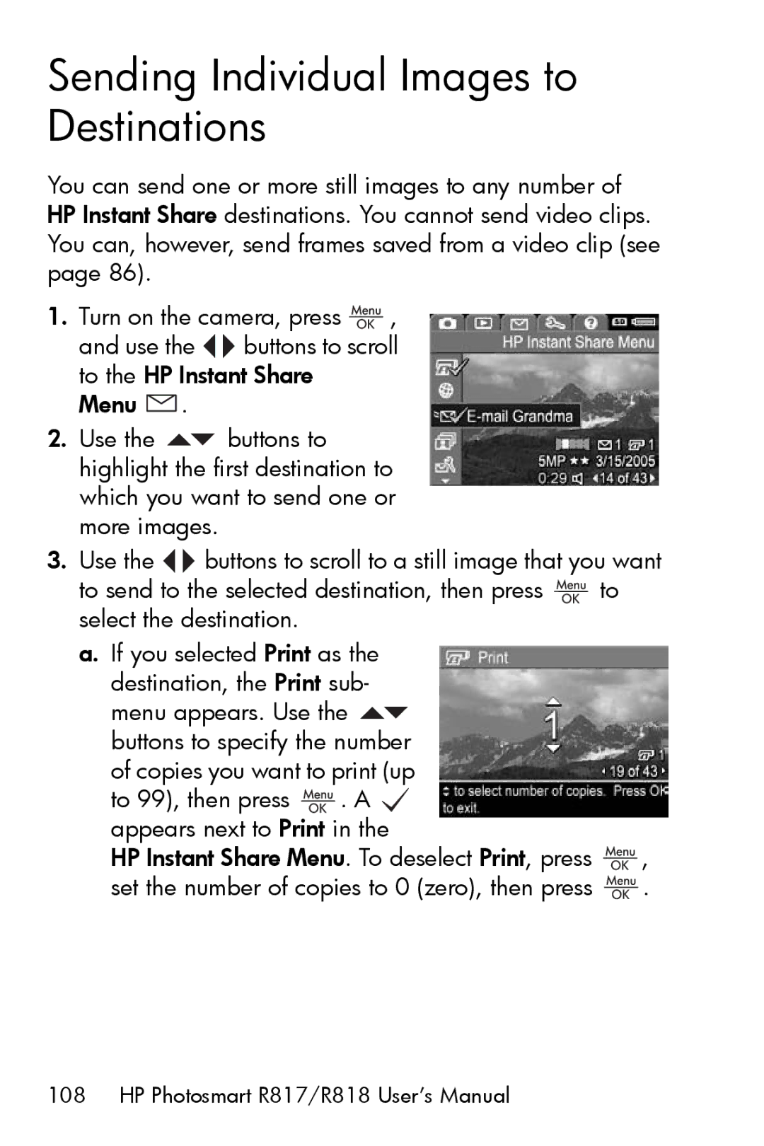 HP R817 manual Sending Individual Images to Destinations 