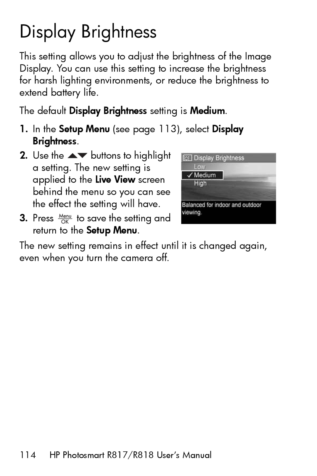 HP R817 manual Display Brightness 