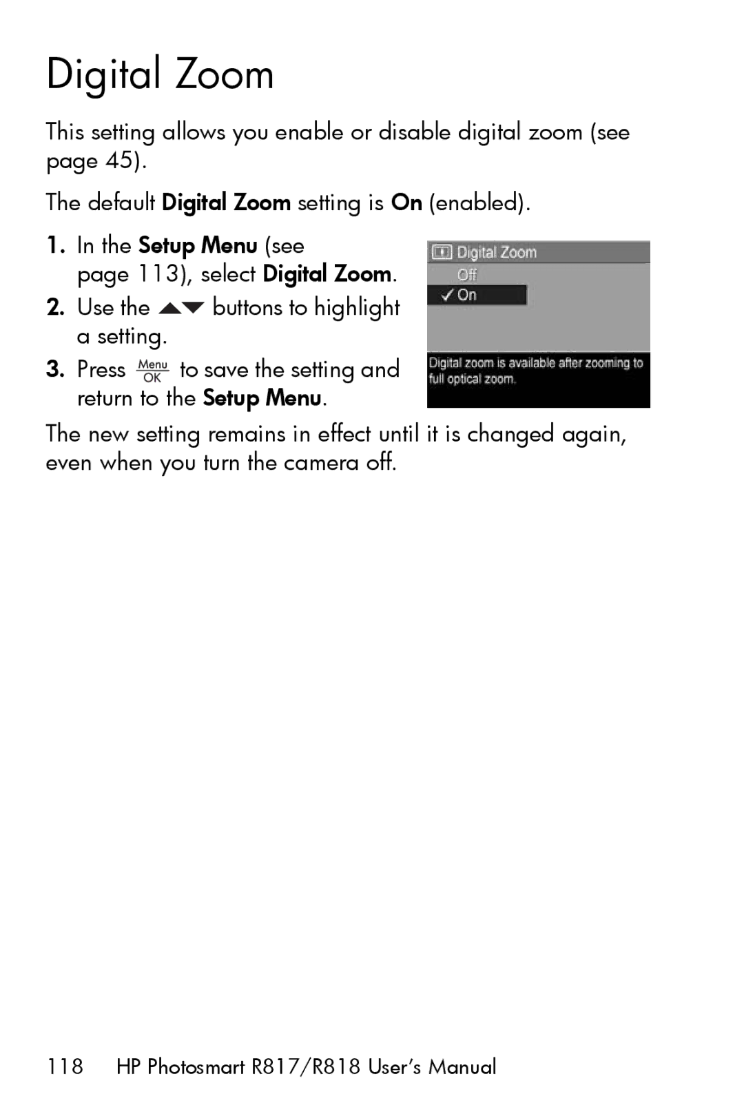 HP R817 manual Digital Zoom 