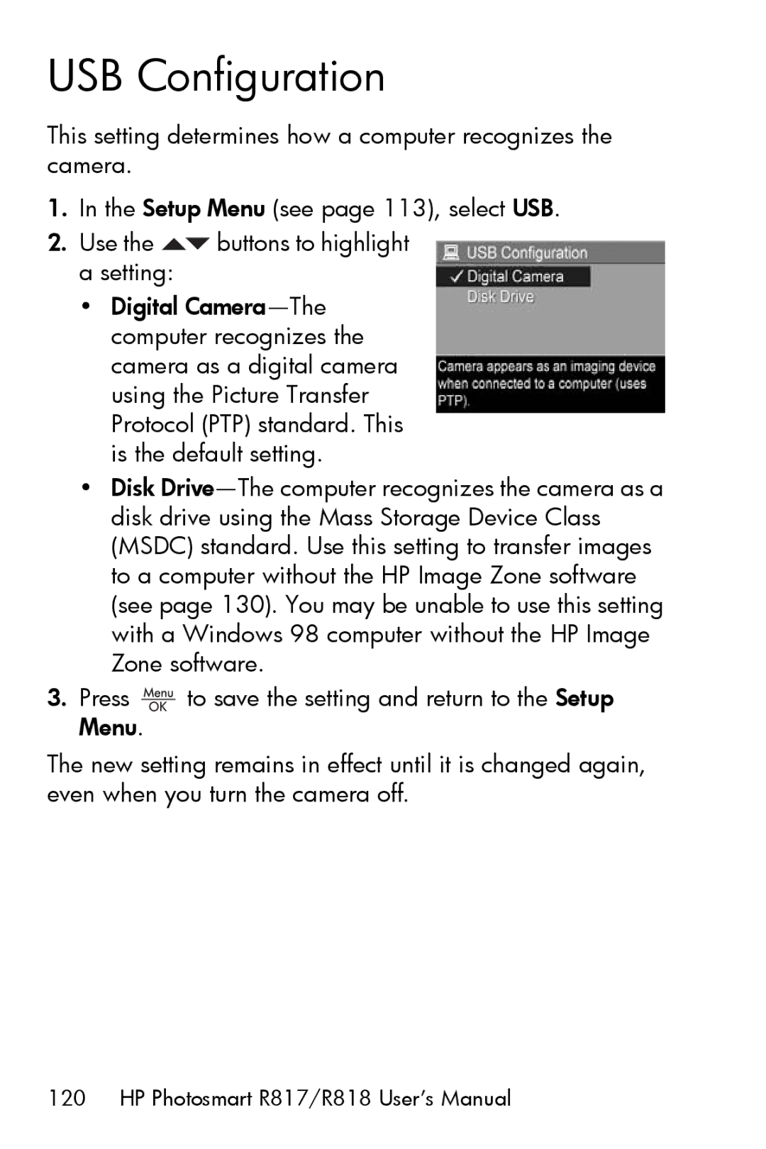 HP R817 manual USB Configuration 