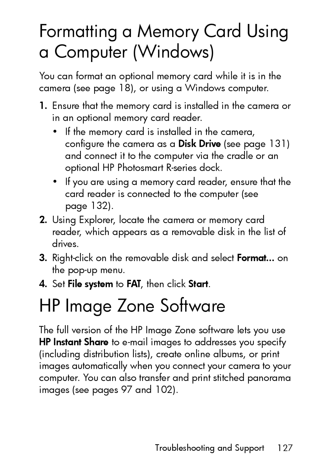 HP R817 manual Formatting a Memory Card Using a Computer Windows, HP Image Zone Software 