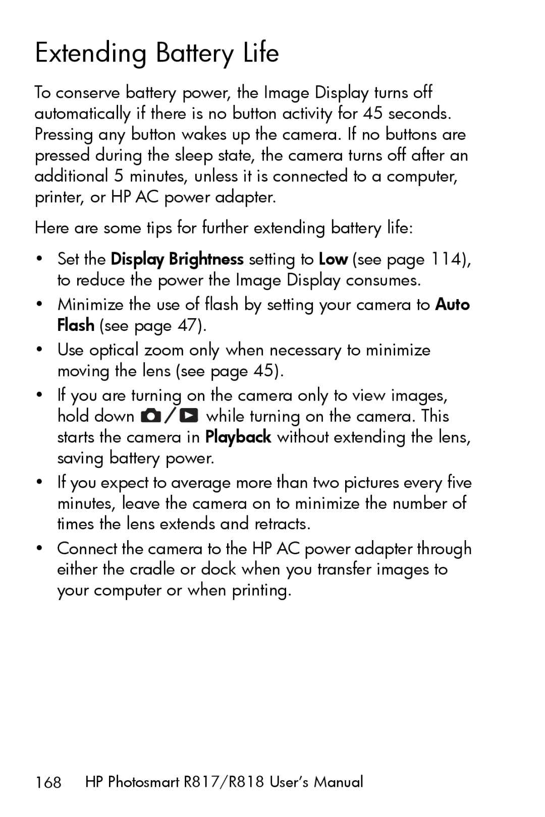 HP R817 manual Extending Battery Life 