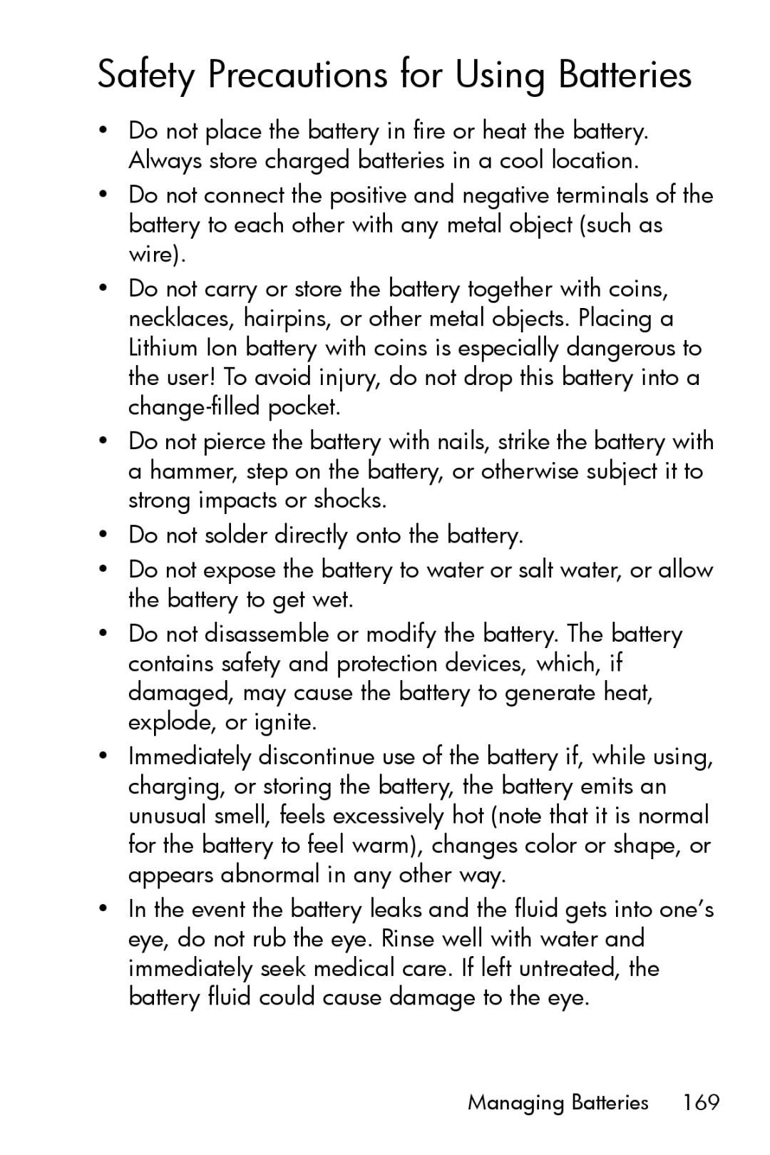 HP R817 manual Safety Precautions for Using Batteries 