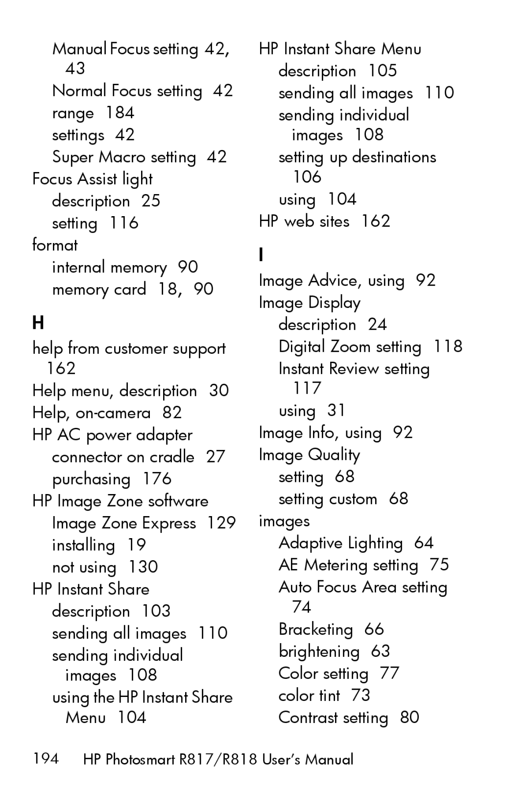 HP manual HP Photosmart R817/R818 User’s Manual 