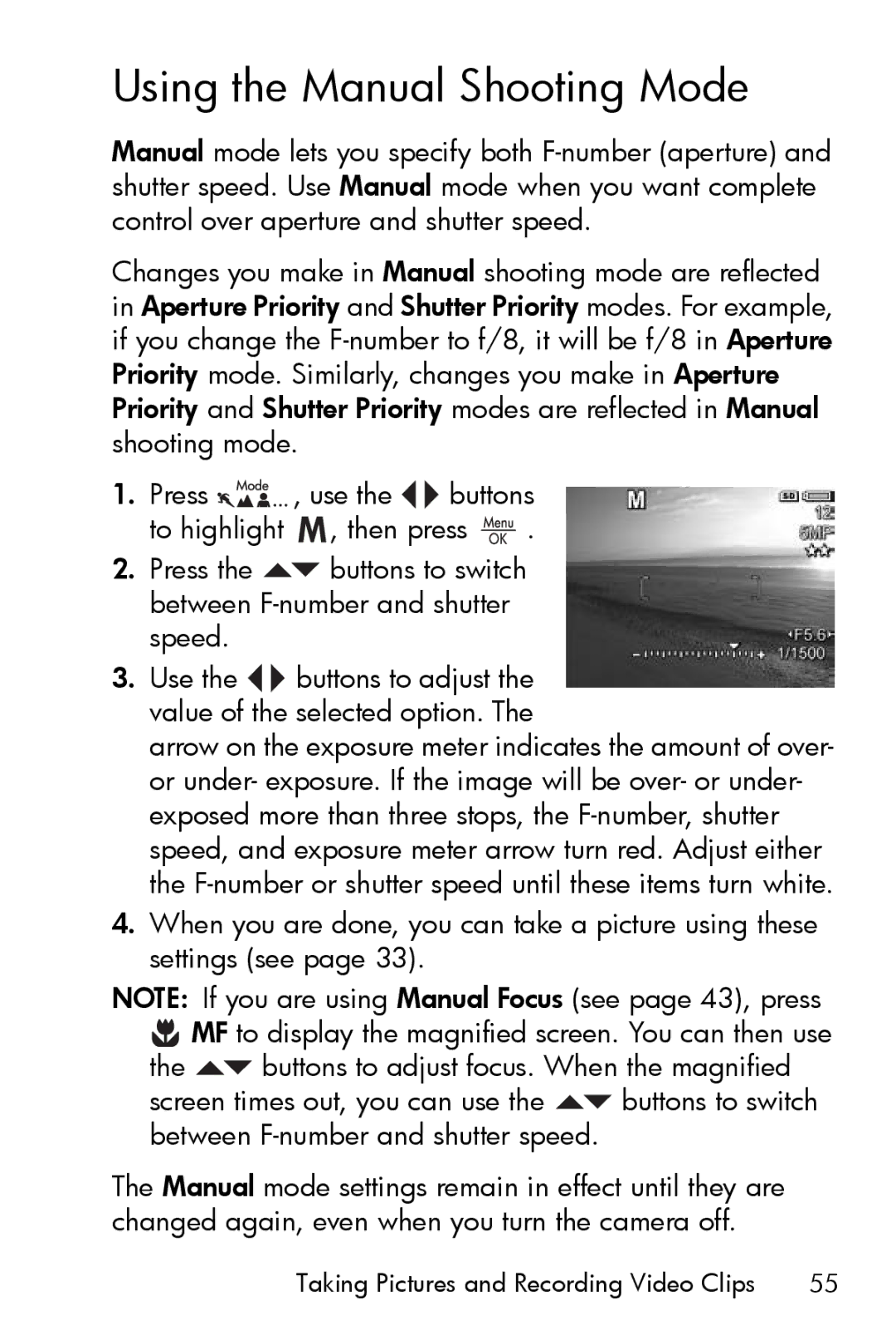 HP R817 manual Using the Manual Shooting Mode 