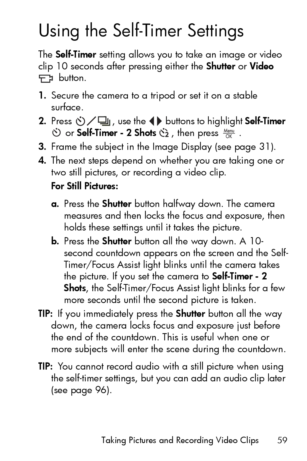 HP R817 manual Using the Self-Timer Settings 