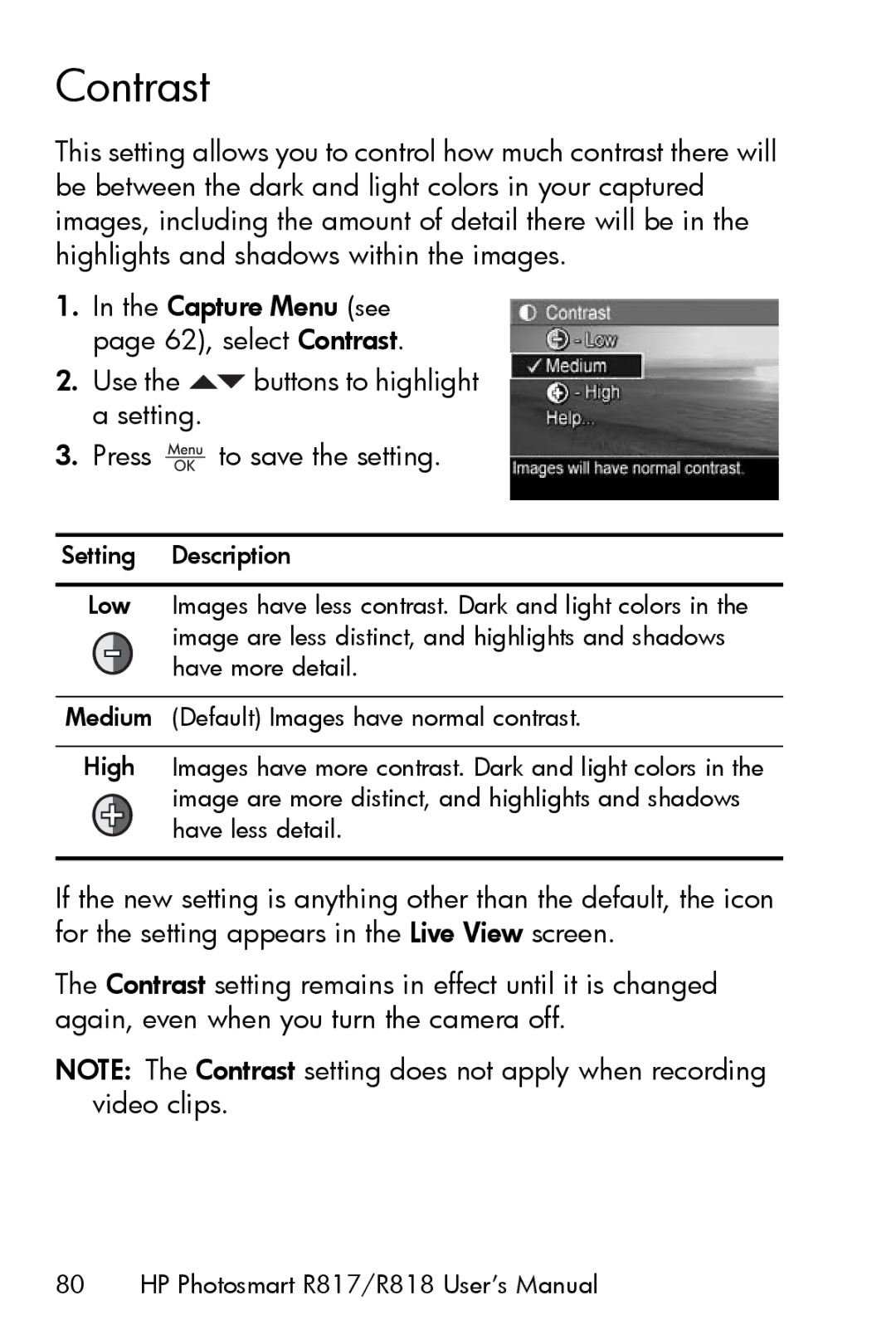 HP R817 manual Contrast 