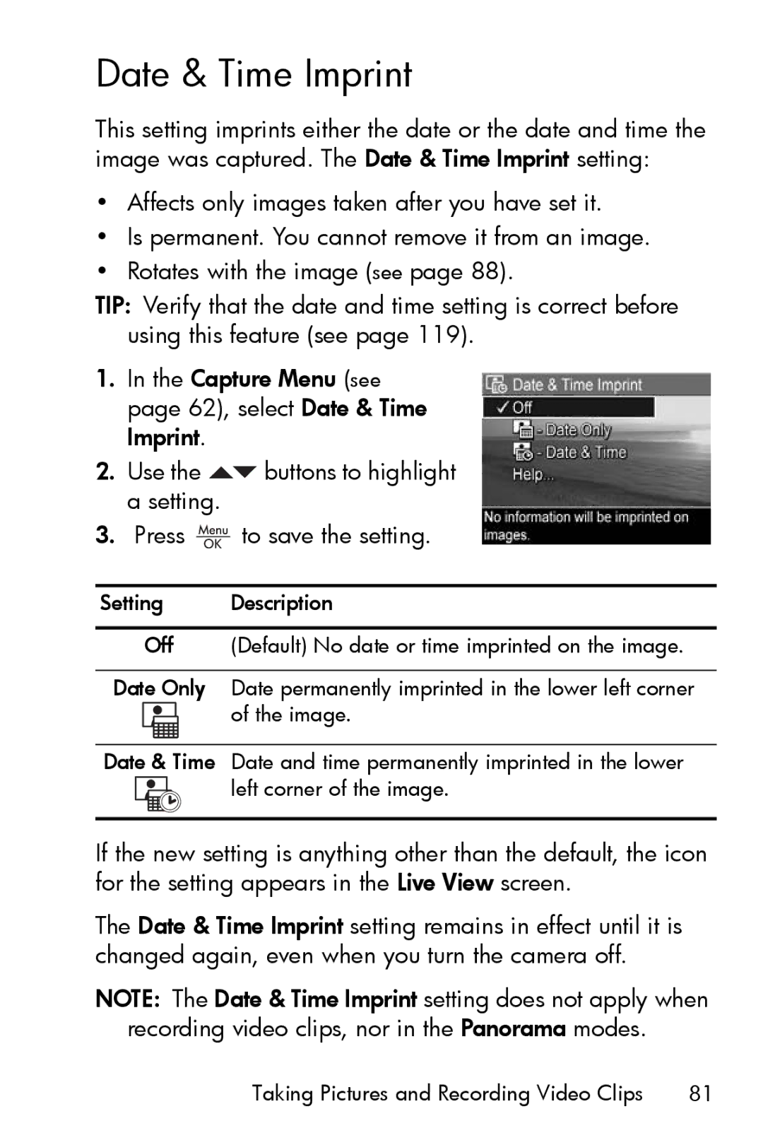 HP R817 manual Date & Time Imprint 