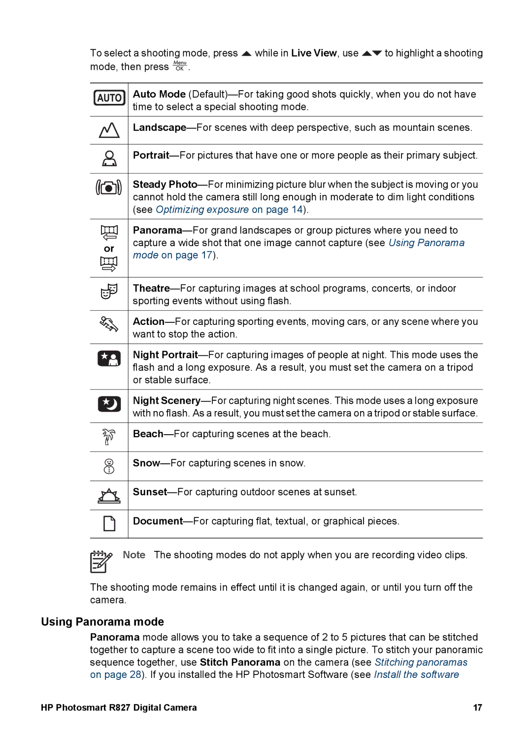 HP R827 manual Using Panorama mode 