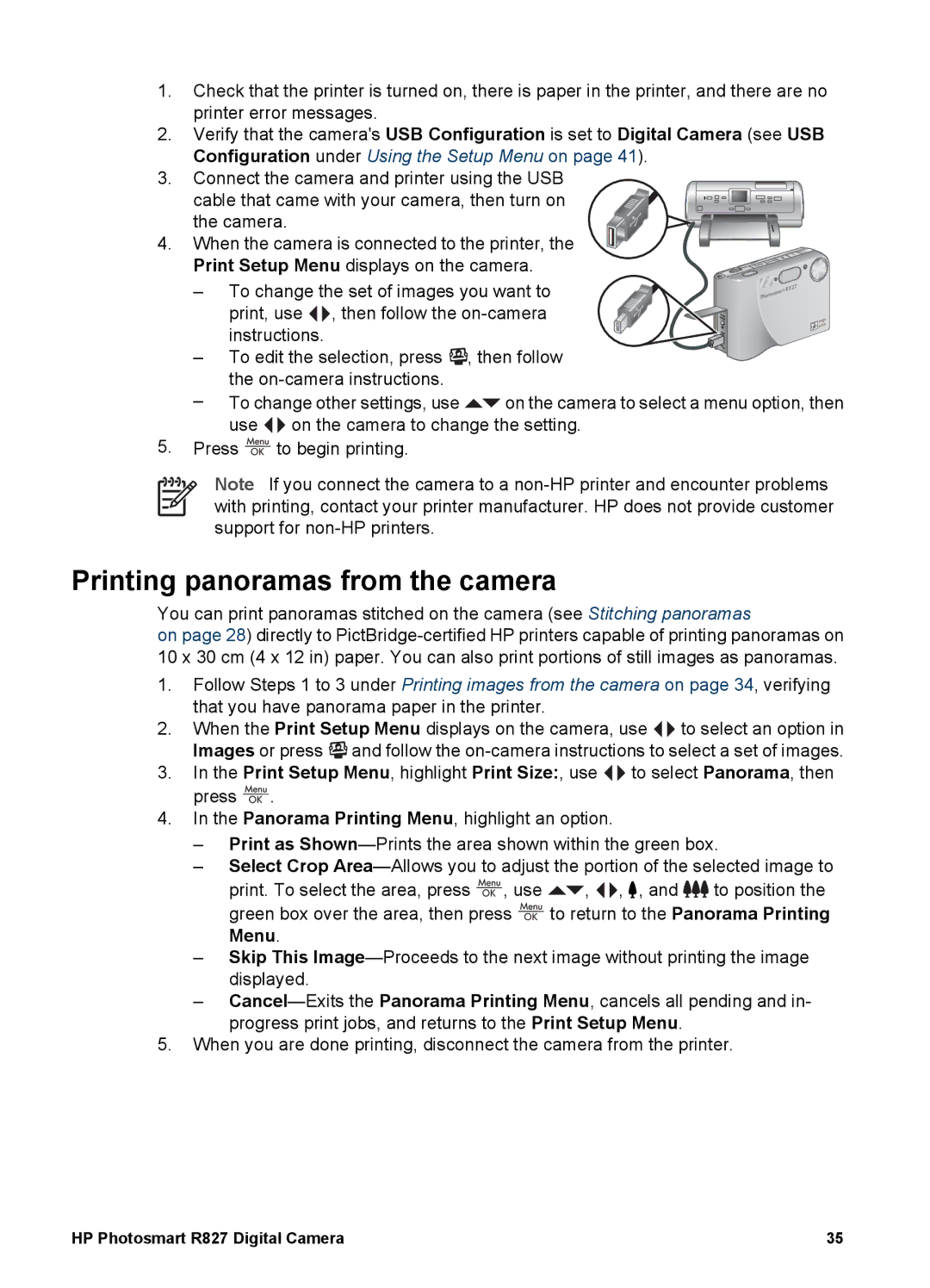 HP R827 manual Printing panoramas from the camera 