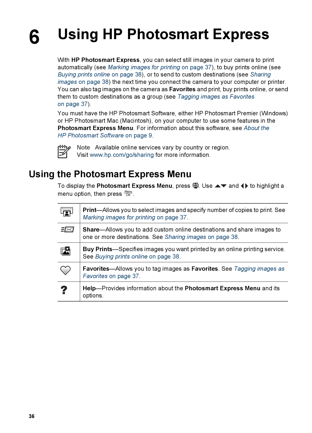 HP R827 manual Using HP Photosmart Express, Using the Photosmart Express Menu 