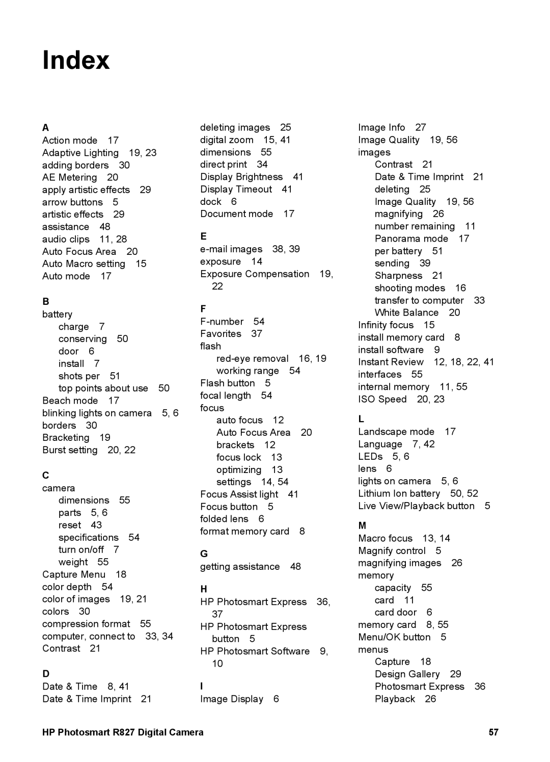 HP R827 manual Index 