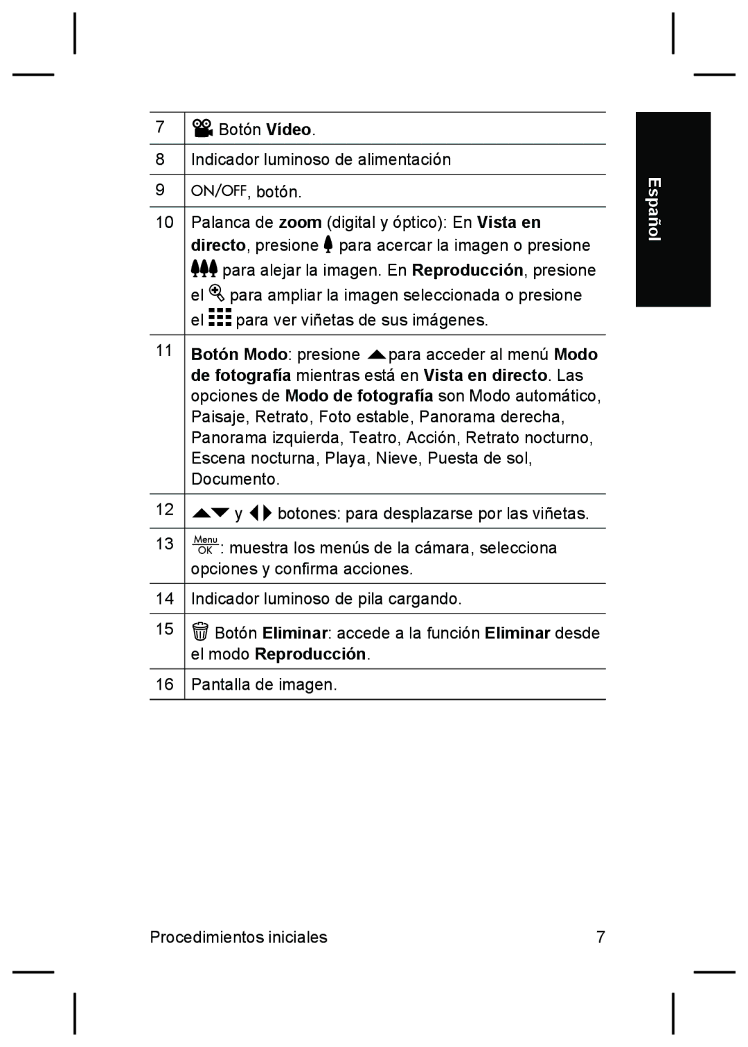 HP R827 manual Botón Vídeo Indicador luminoso de alimentación 