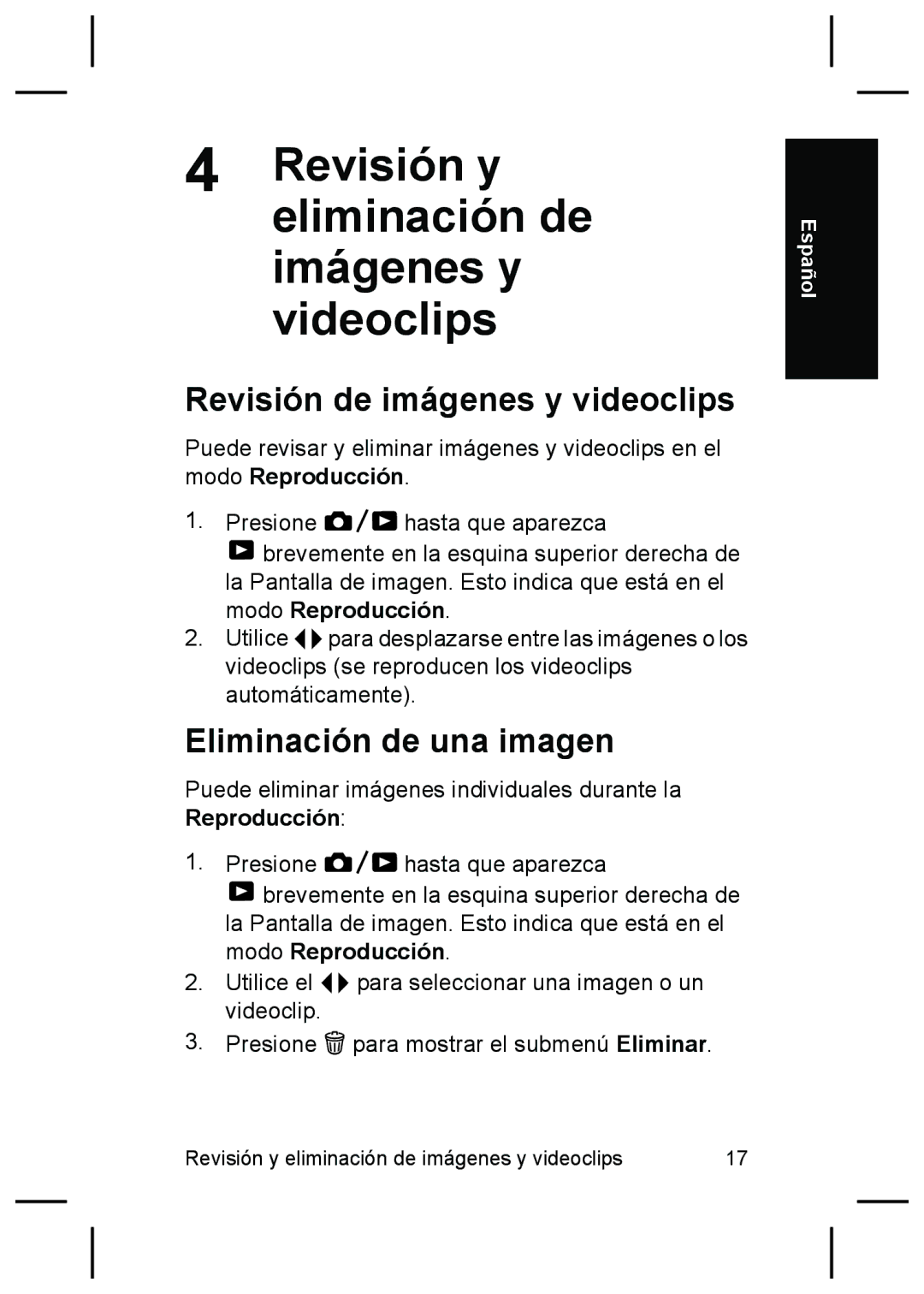 HP R827 Revisión y eliminación de imágenes y videoclips, Revisión de imágenes y videoclips, Eliminación de una imagen 