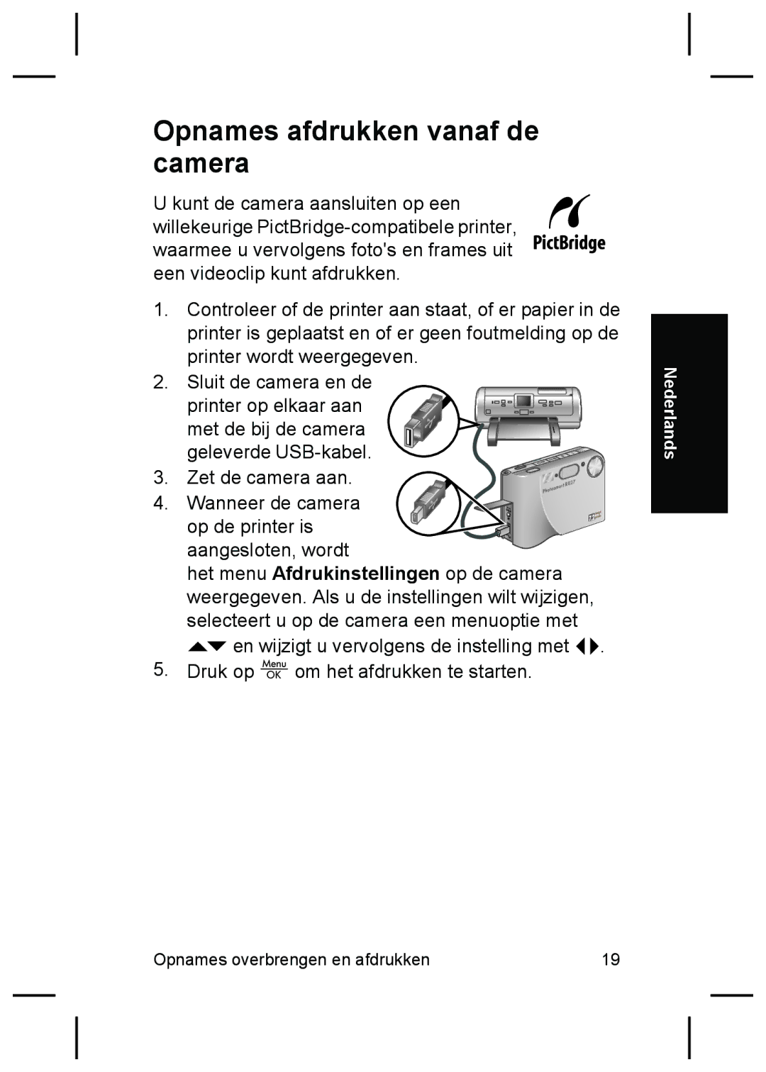 HP R827 manual Opnames afdrukken vanaf de camera 