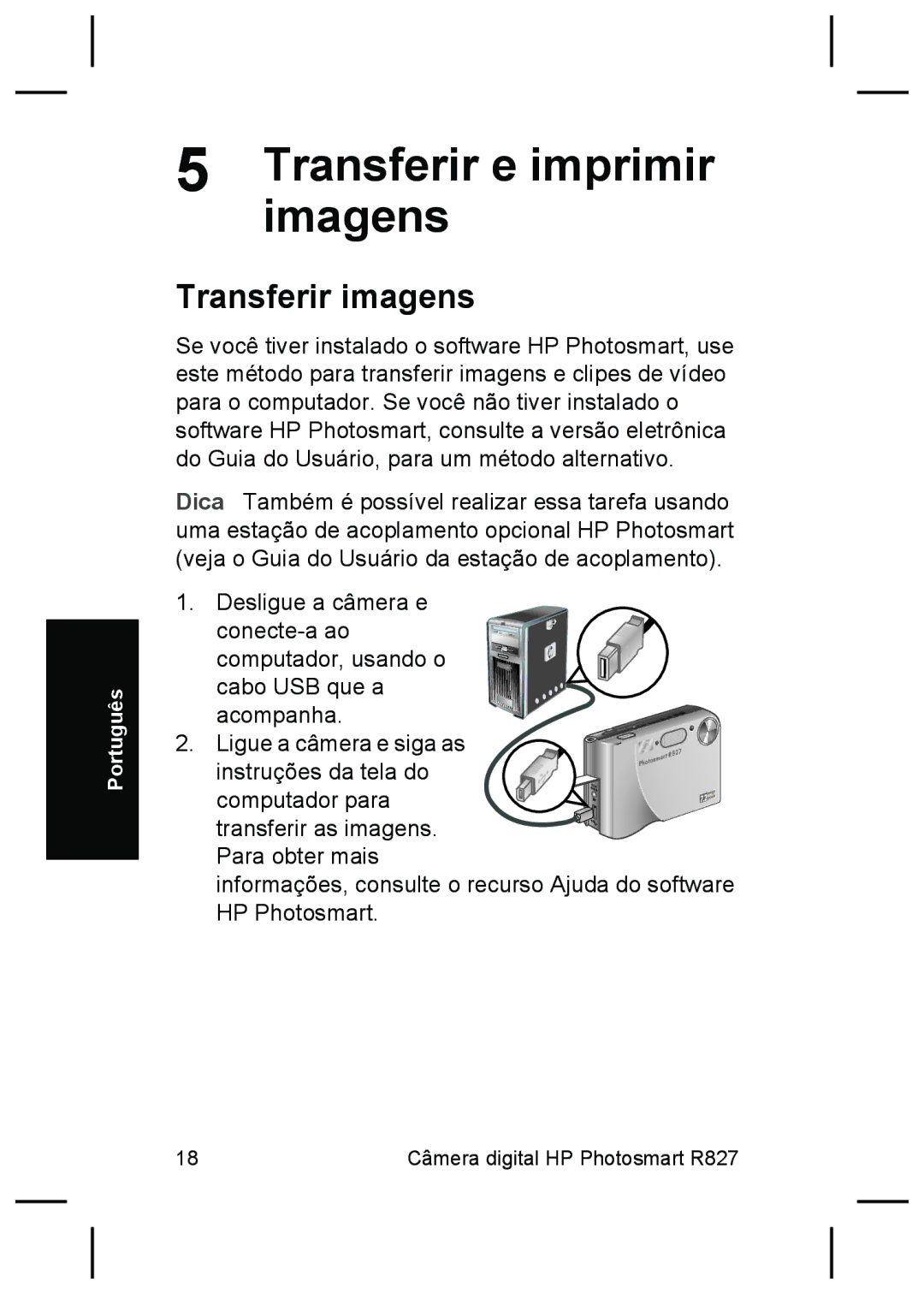 HP R827 manual Transferir e imprimir, Imagens, Transferir imagens 