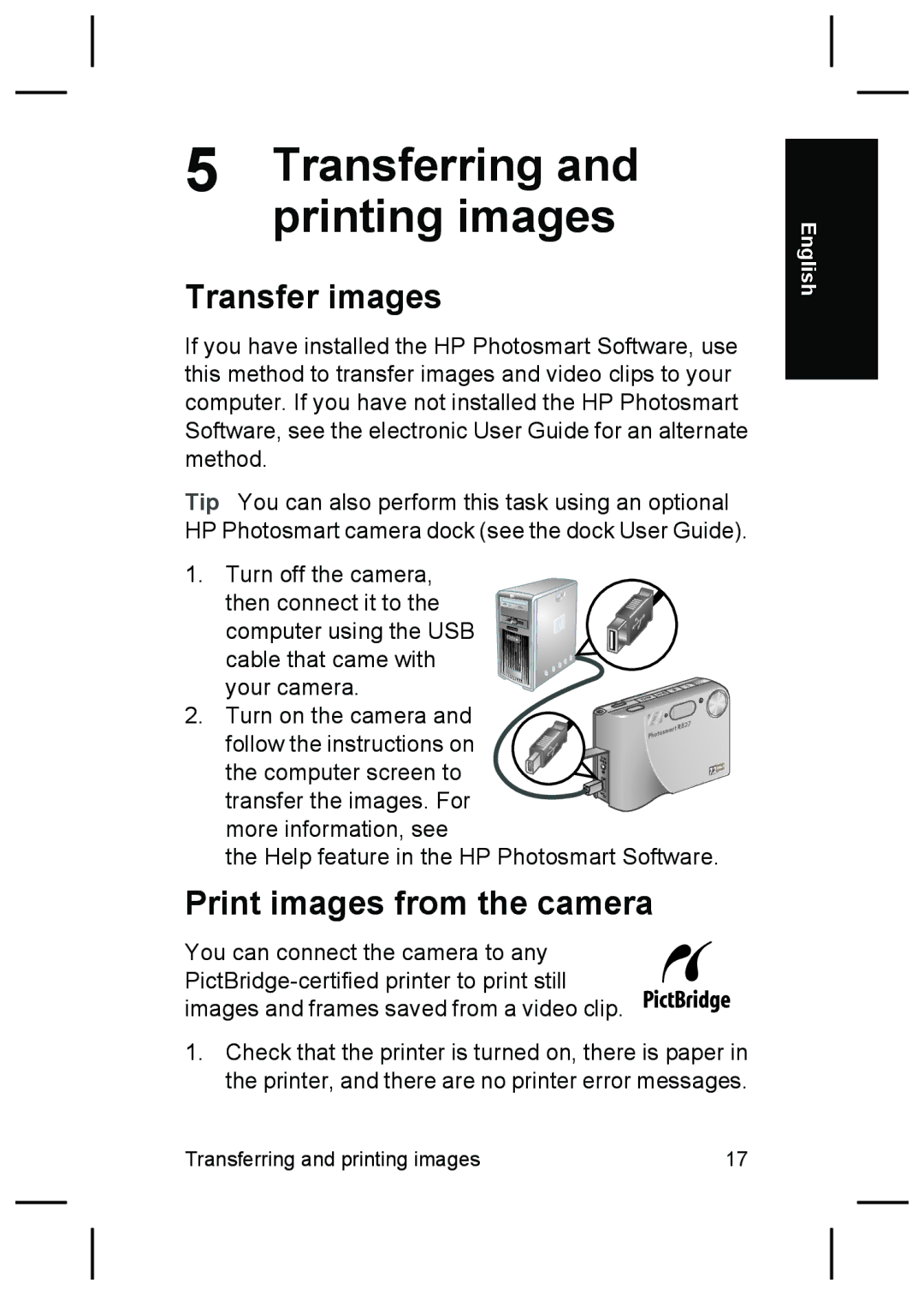 HP R827 manual Transferring and printing images, Transfer images, Print images from the camera 