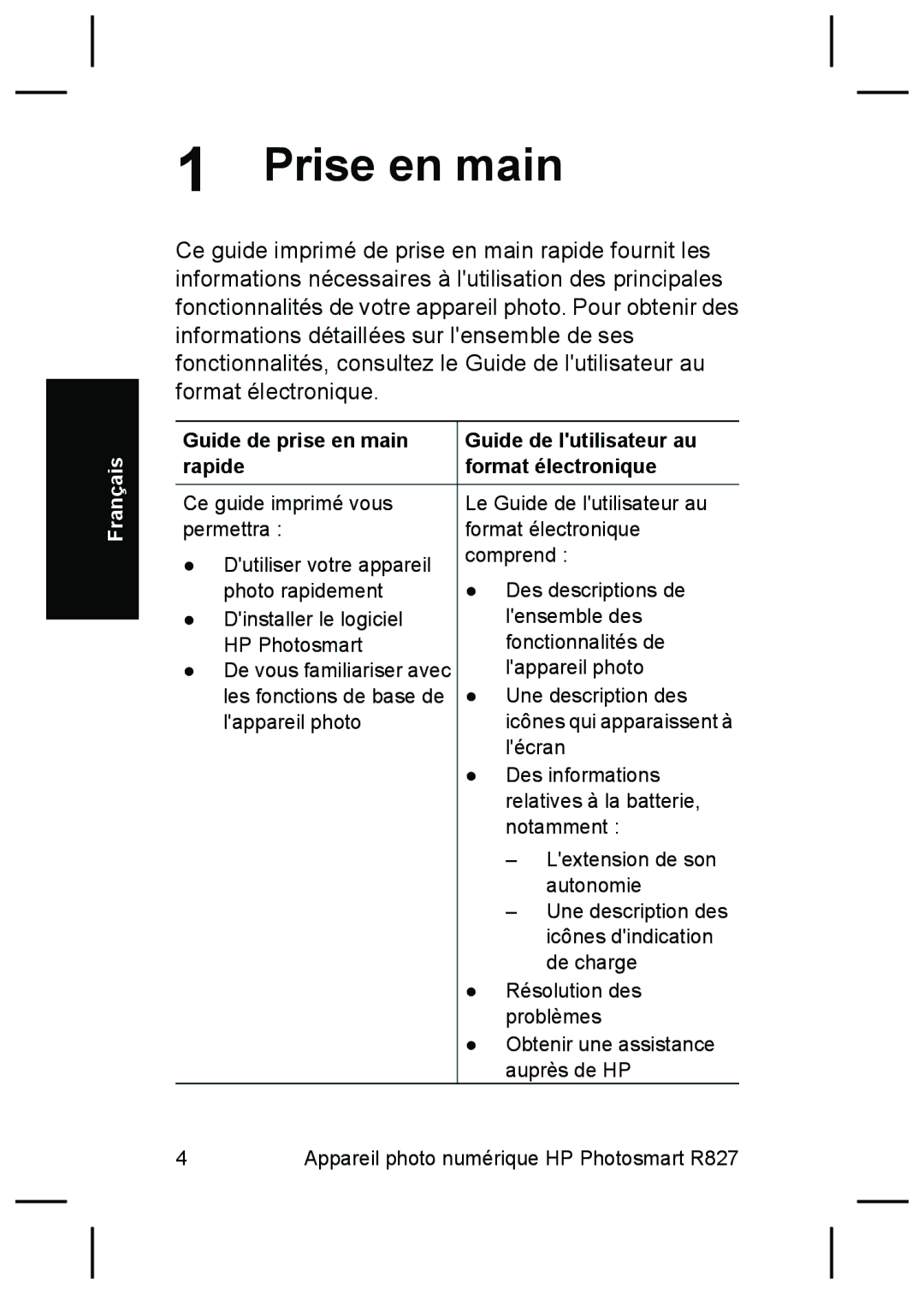 HP R827 manual Prise en main, Guide de prise en main rapide 