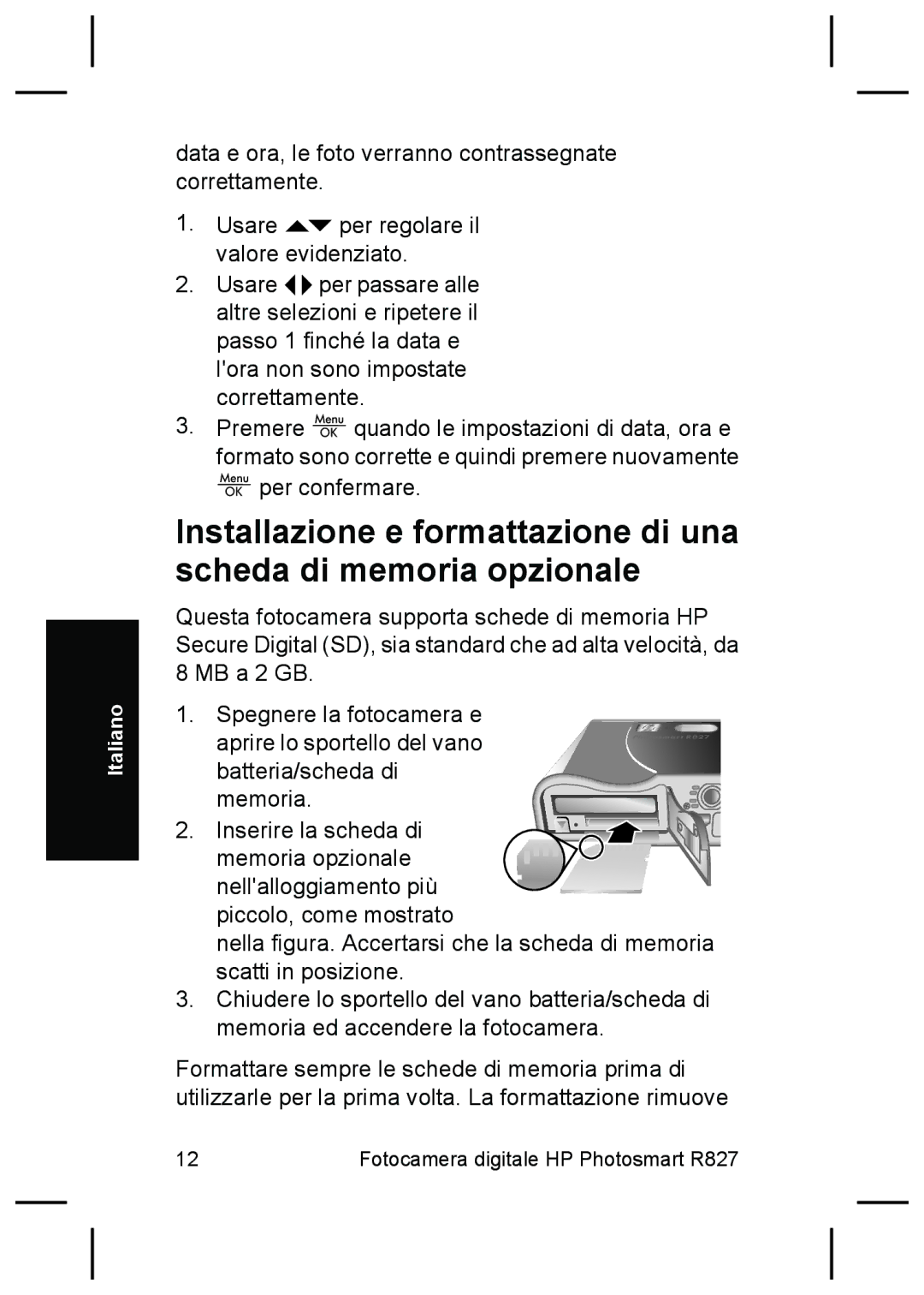 HP R827 manual Italiano 