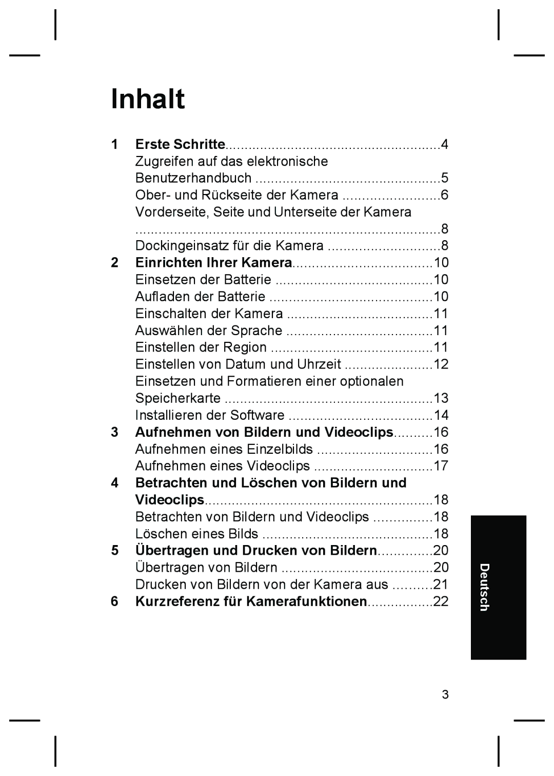 HP R827 manual Inhalt, Aufnehmen von Bildern und Videoclips, Betrachten und Löschen von Bildern und 