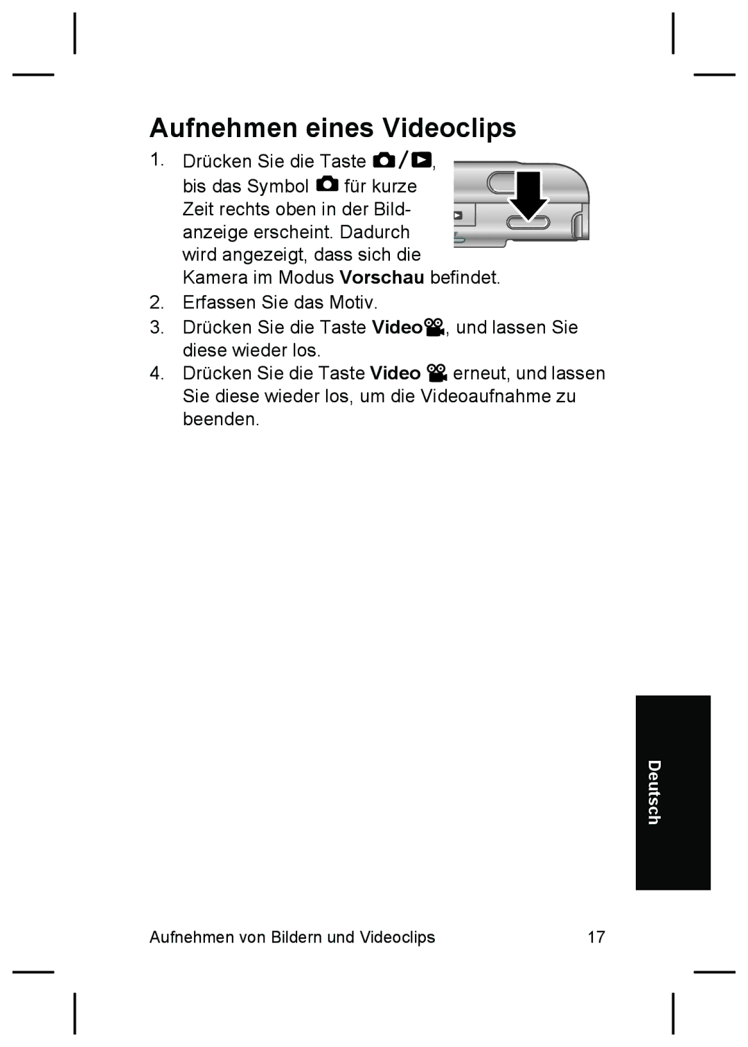 HP R827 manual Aufnehmen eines Videoclips 