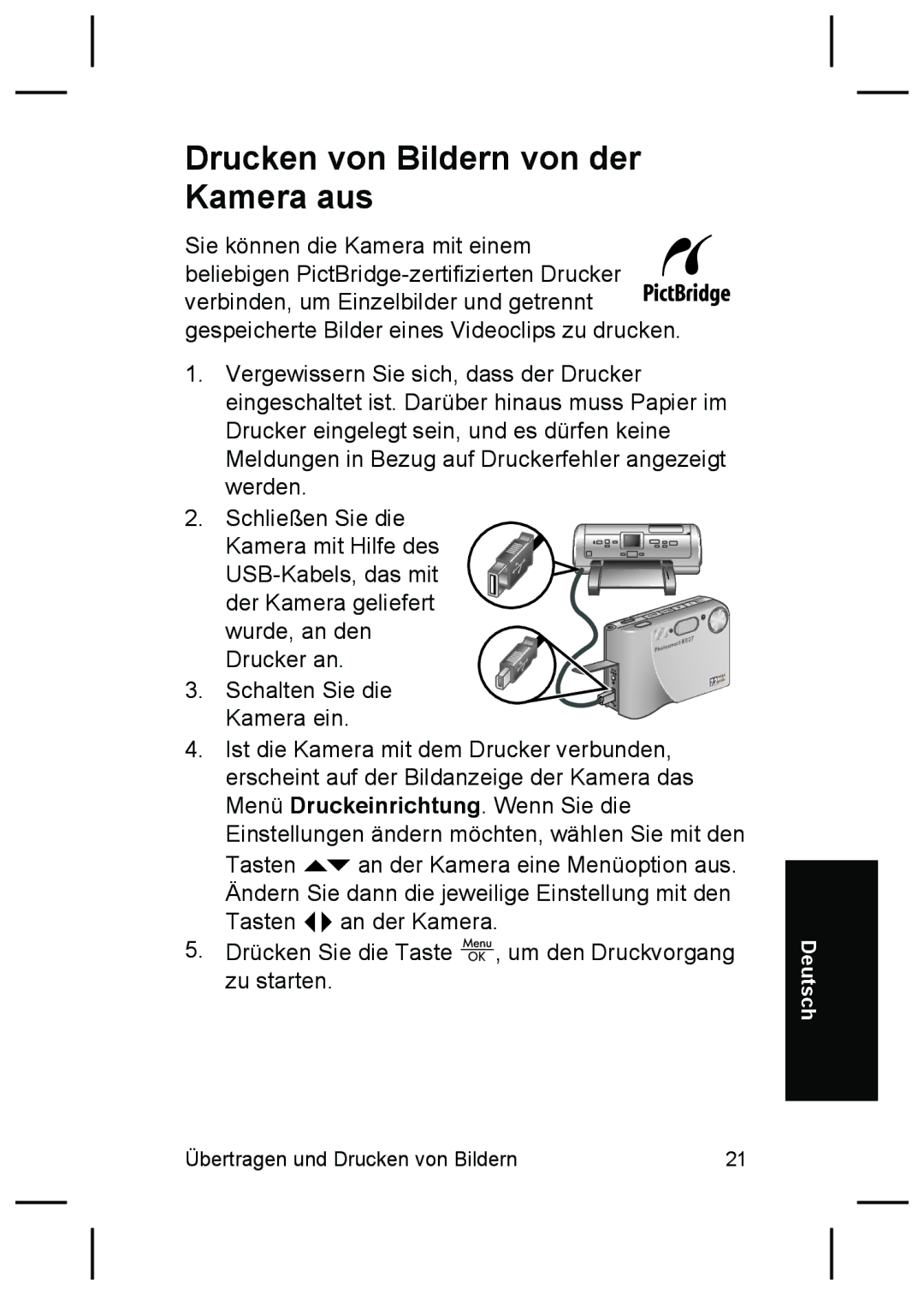 HP R827 manual Drucken von Bildern von der Kamera aus 