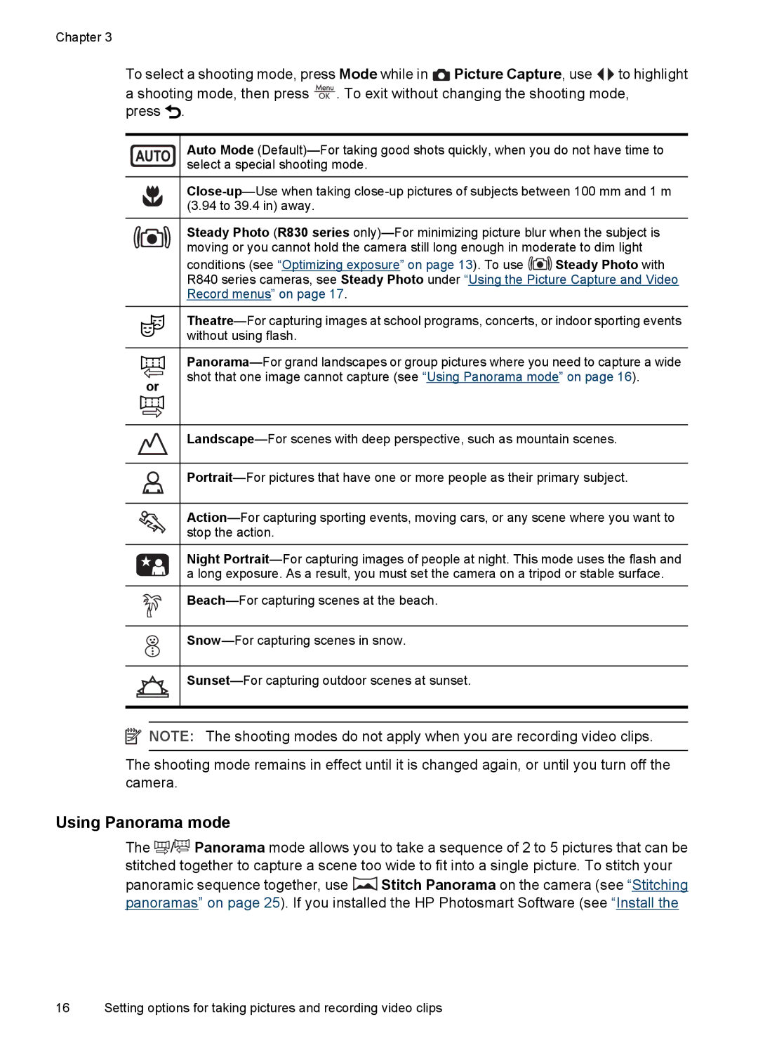 HP R830/R840 manual Using Panorama mode 