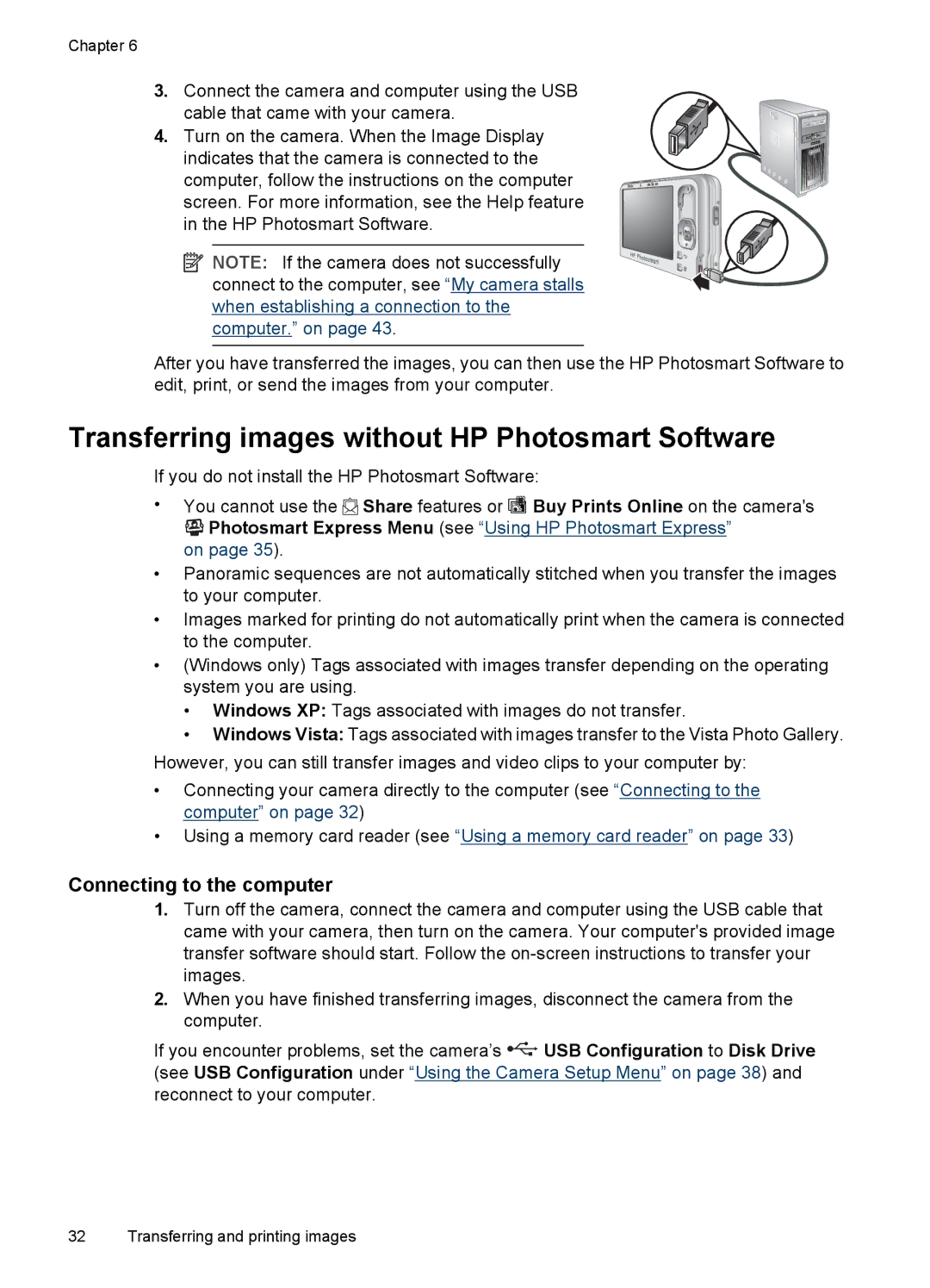 HP R830/R840 manual Transferring images without HP Photosmart Software, Connecting to the computer 