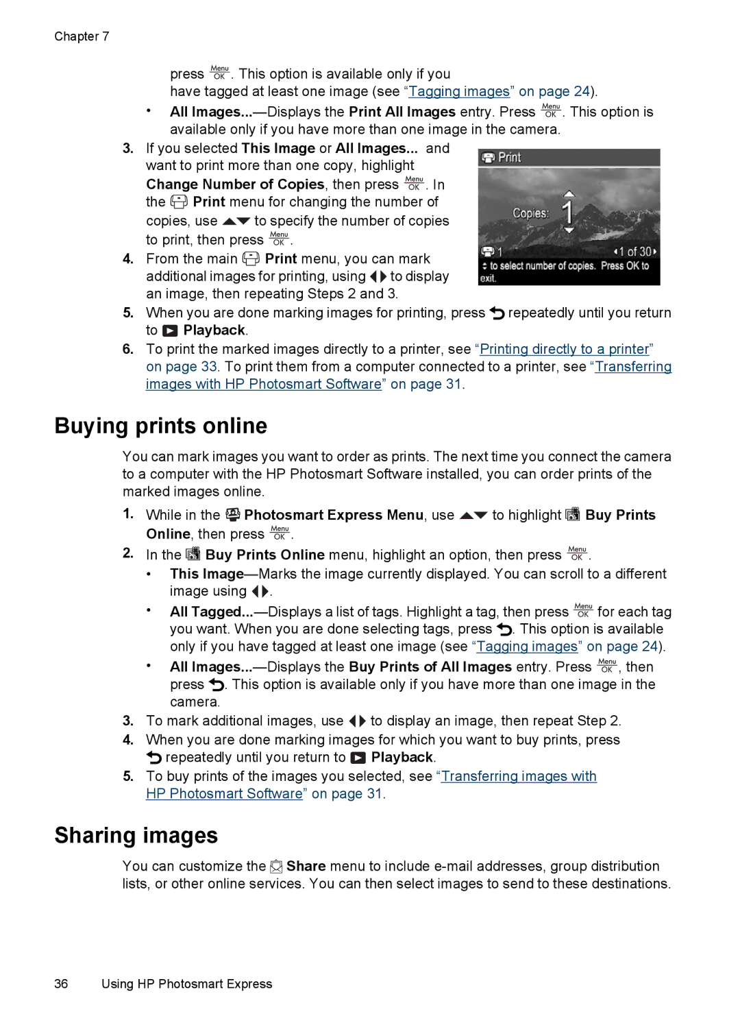 HP R830/R840 manual Buying prints online, Sharing images 