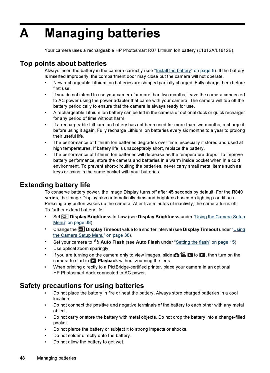 HP R830/R840 manual Managing batteries, Top points about batteries 