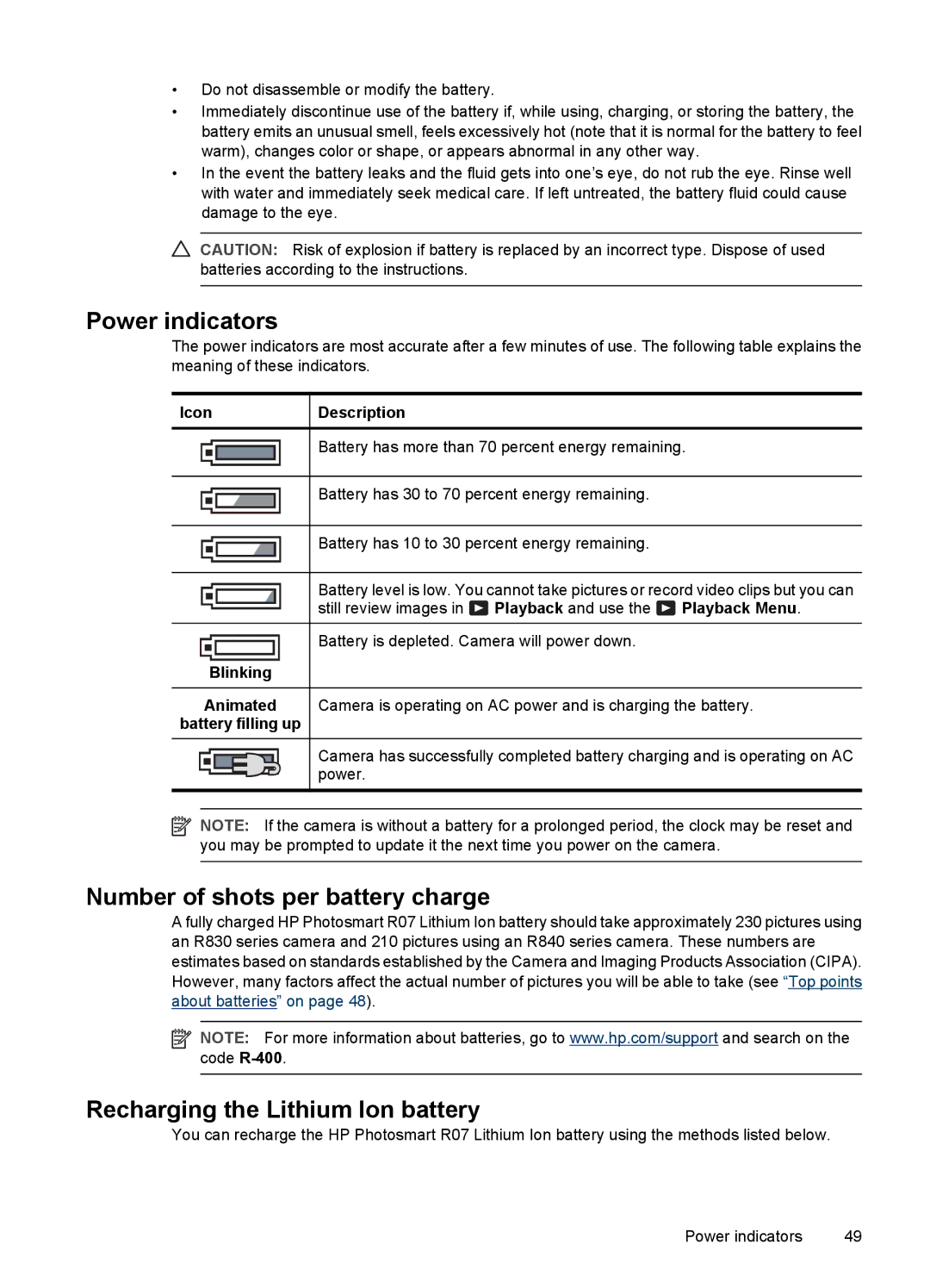 HP R830/R840 manual Icon Description, Playback Menu 