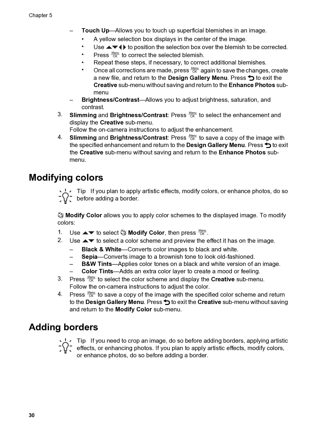 HP R837 manual Modifying colors, Adding borders 