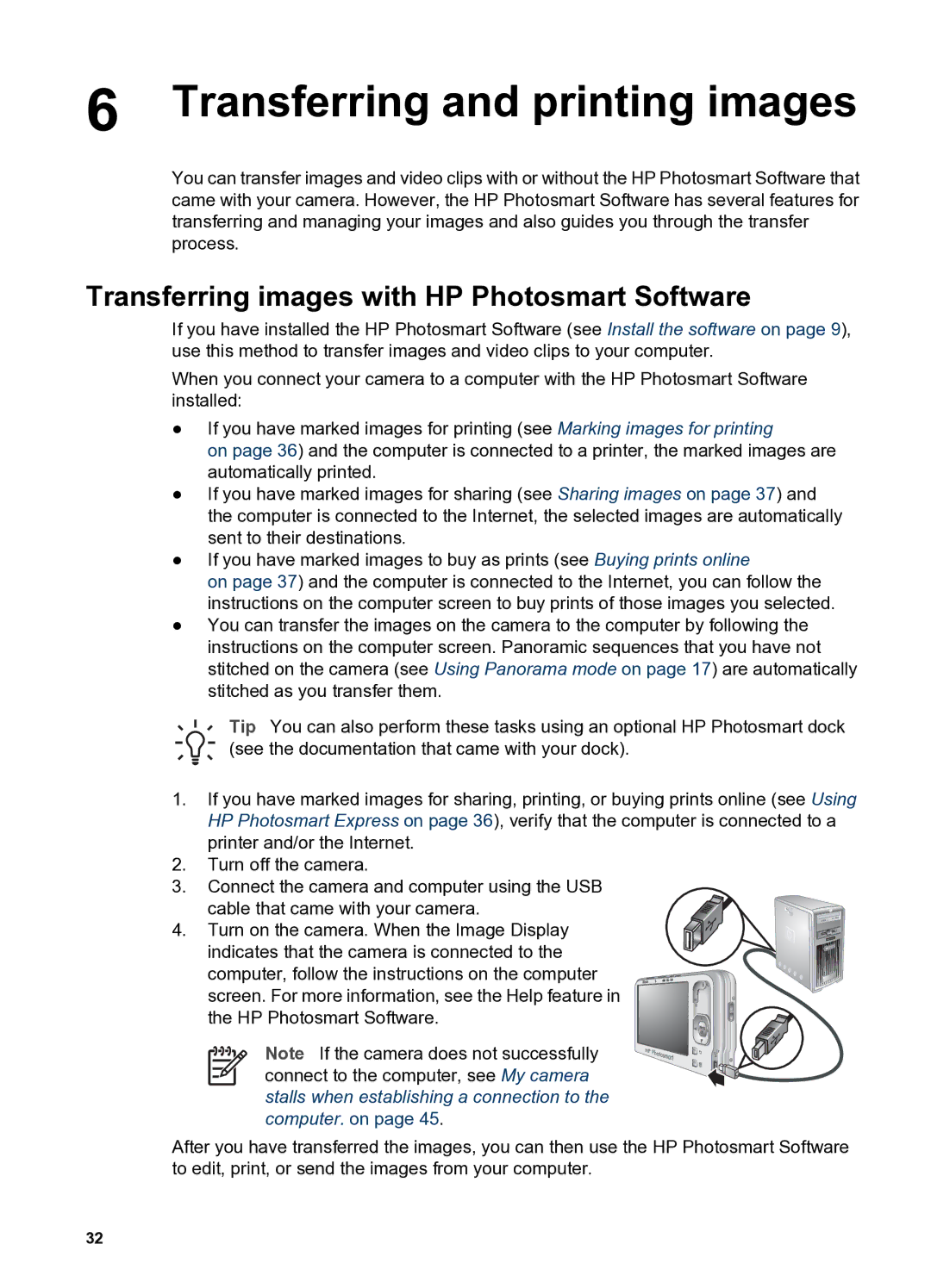 HP R837 manual Transferring and printing images, Transferring images with HP Photosmart Software 