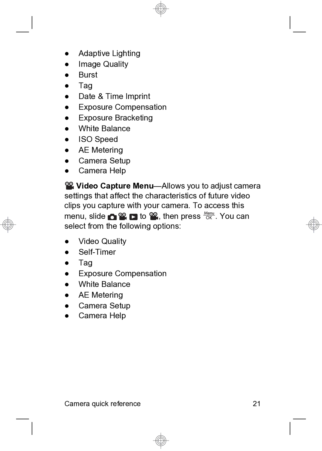 HP R837 manual Camera quick reference 