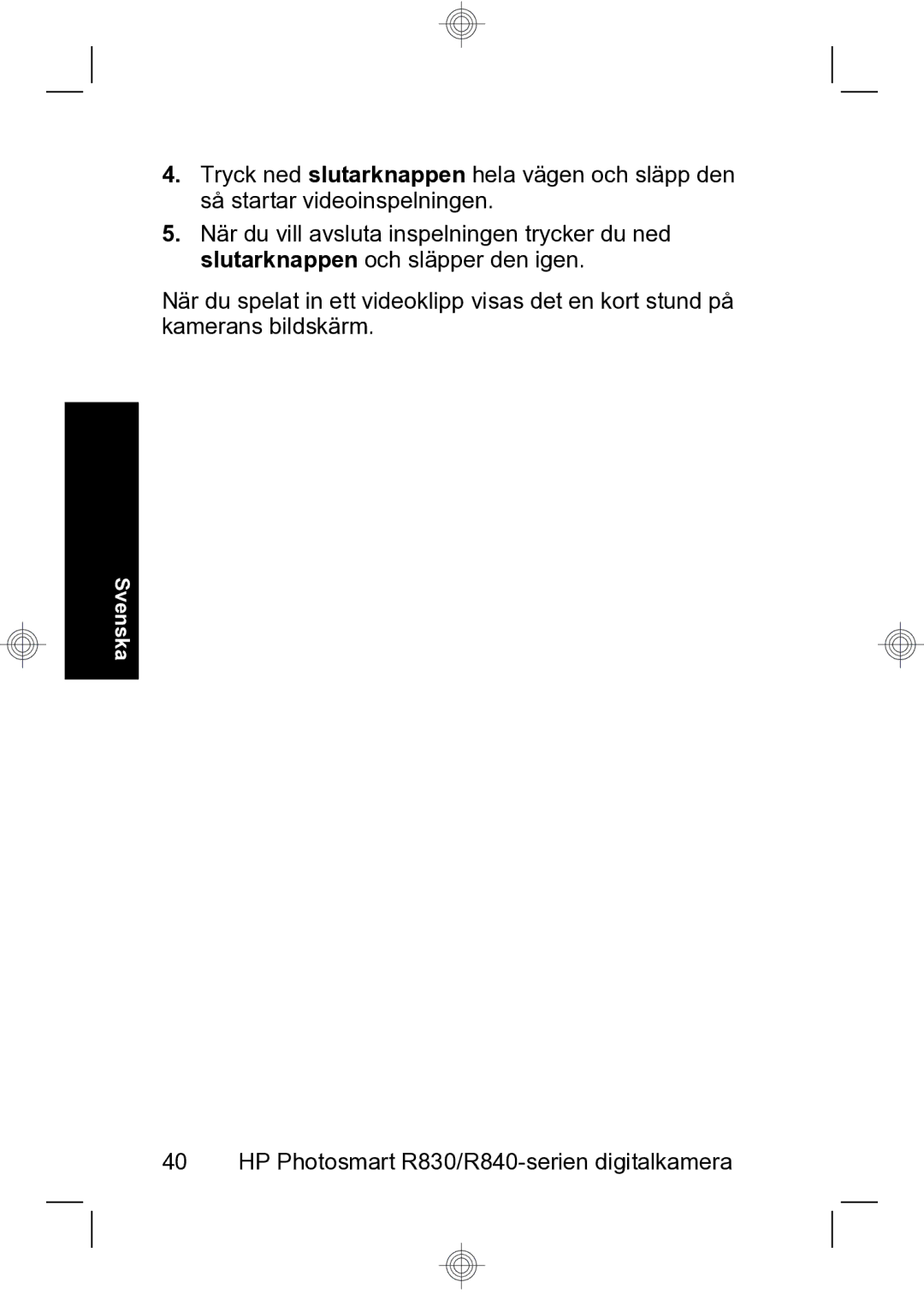 HP R847 manual HP Photosmart R830/R840-serien digitalkamera 