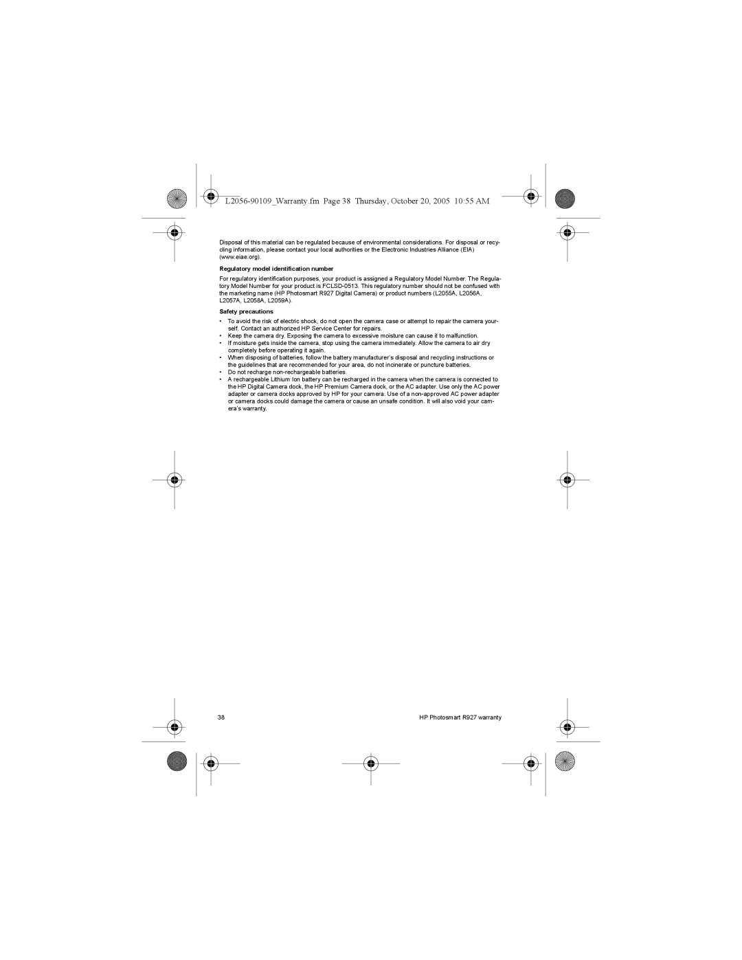 HP R927 R927 manual Regulatory model identification number 