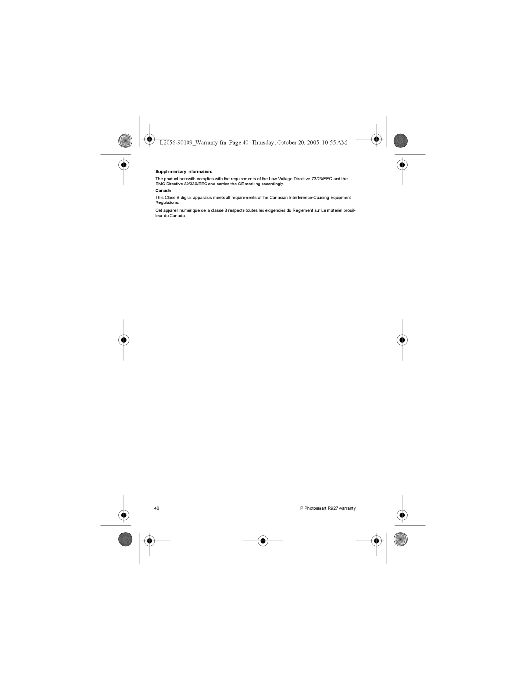 HP R927 R927 manual Supplementary information, Canada 