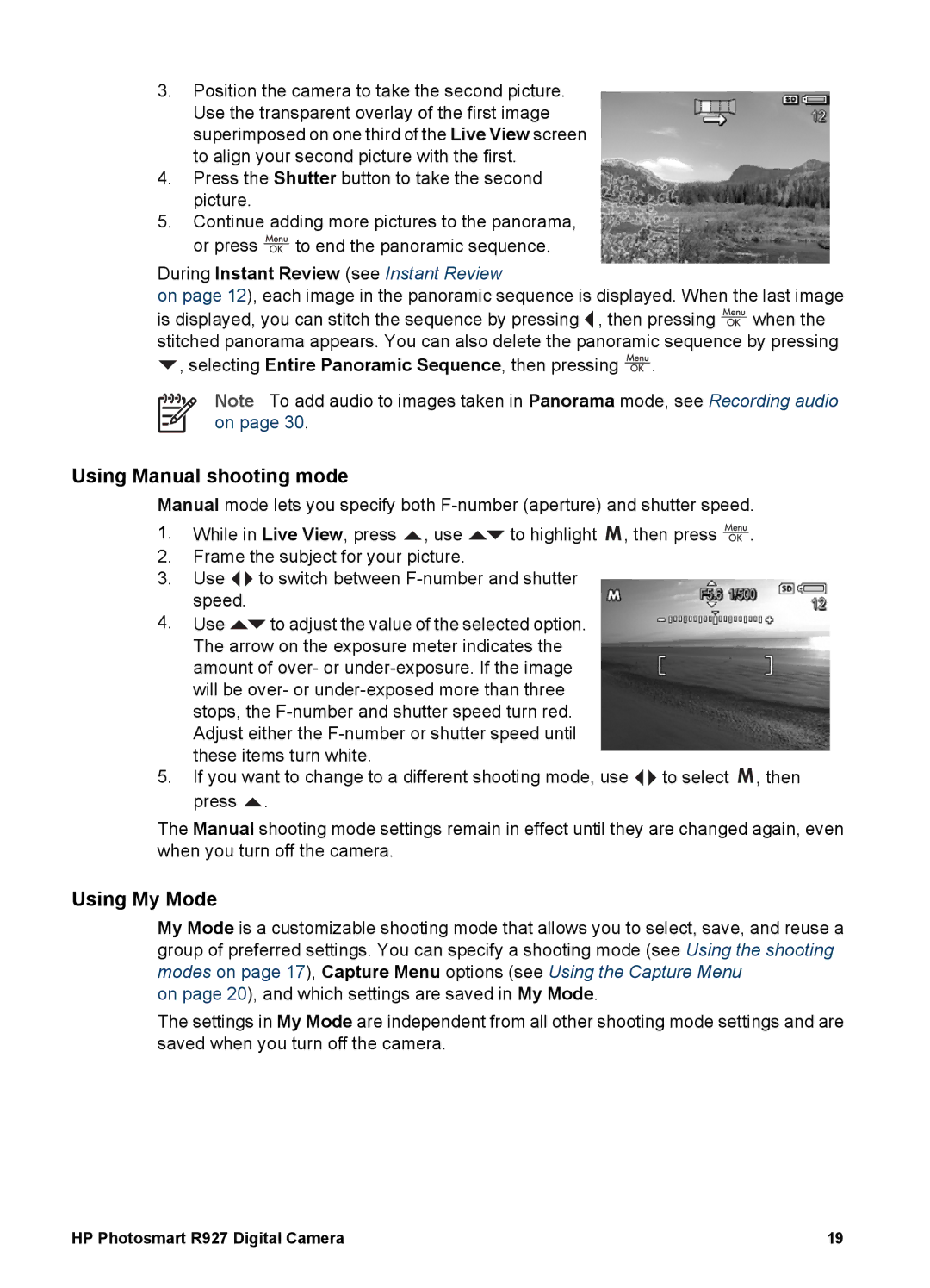 HP R927 manual Using Manual shooting mode, Using My Mode, During Instant Review see Instant Review 