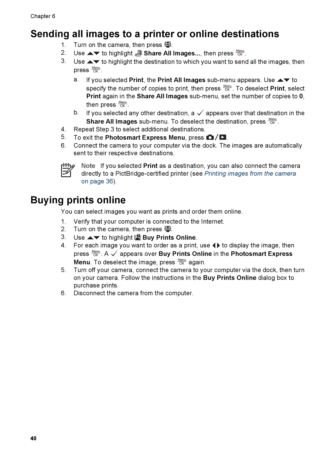 HP R927 manual Sending all images to a printer or online destinations, Buying prints online 