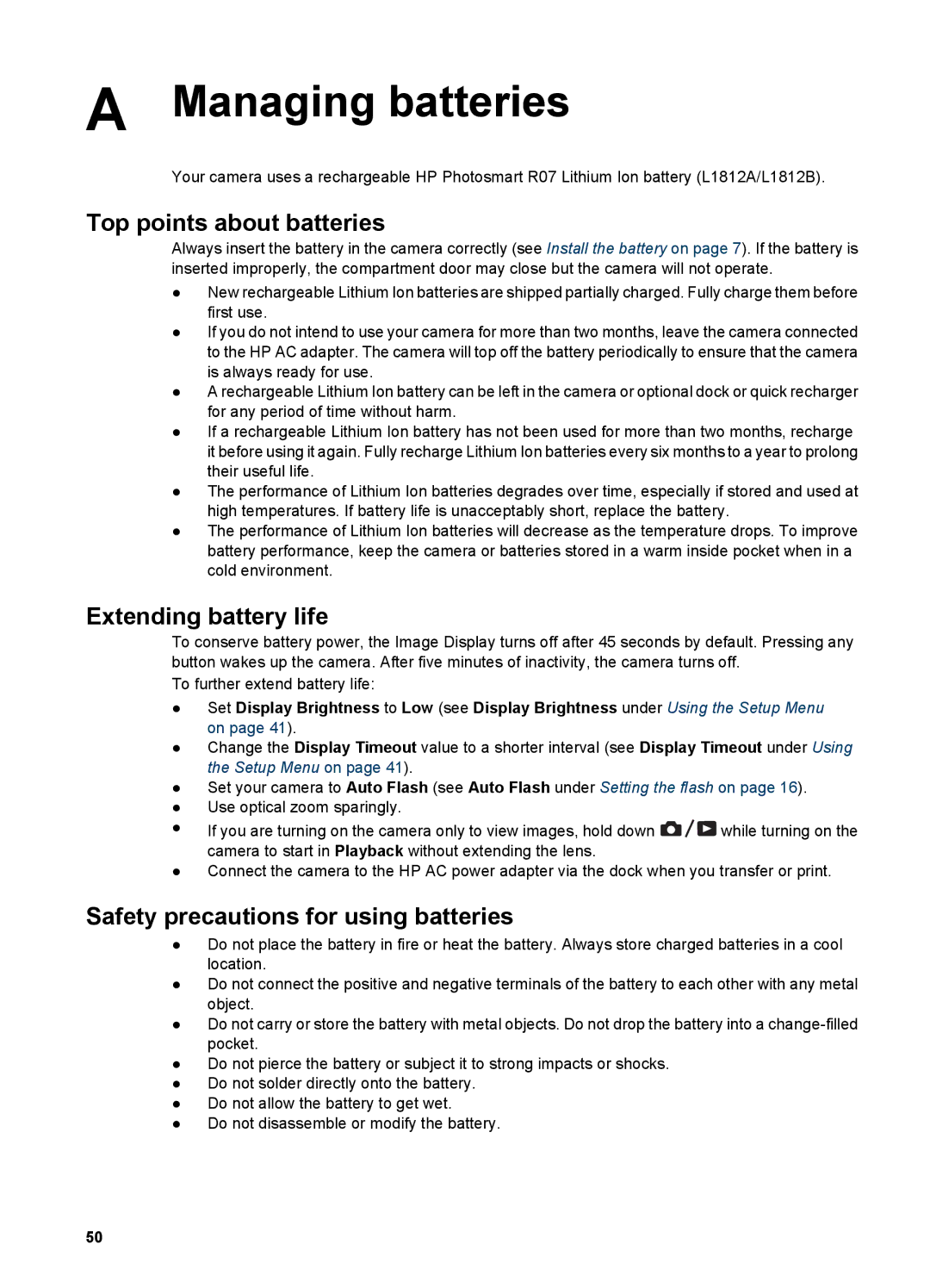 HP R927 manual Managing batteries, Top points about batteries 