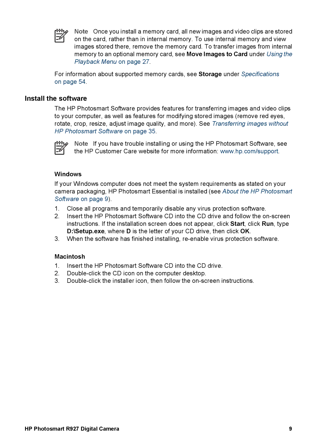 HP R927 manual Install the software, Windows, Macintosh 