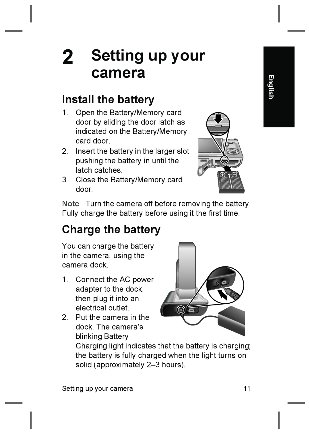 HP R927 manual Camera, Install the battery, Charge the battery 