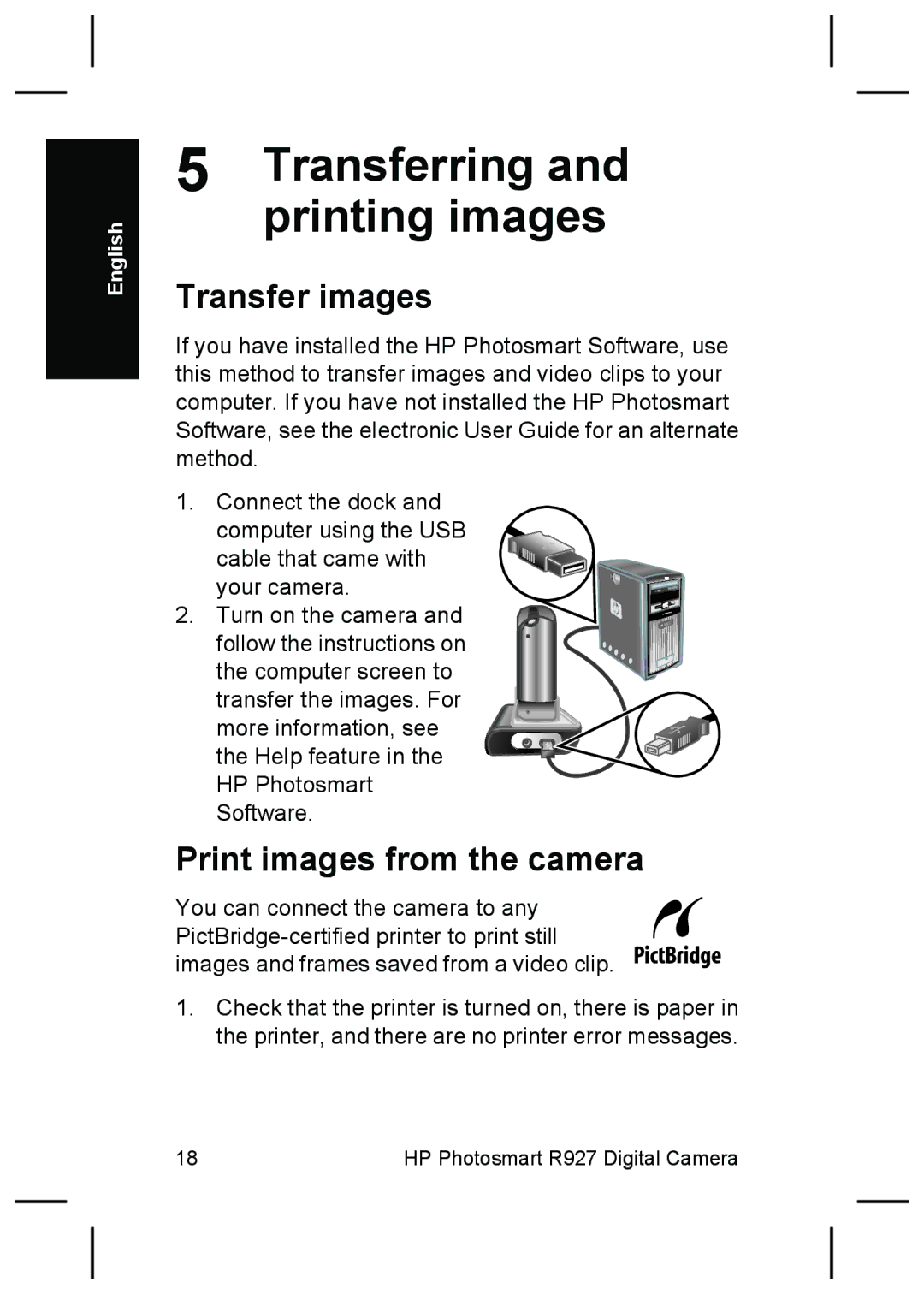 HP R927 manual Transferring and printing images, Transfer images, Print images from the camera 