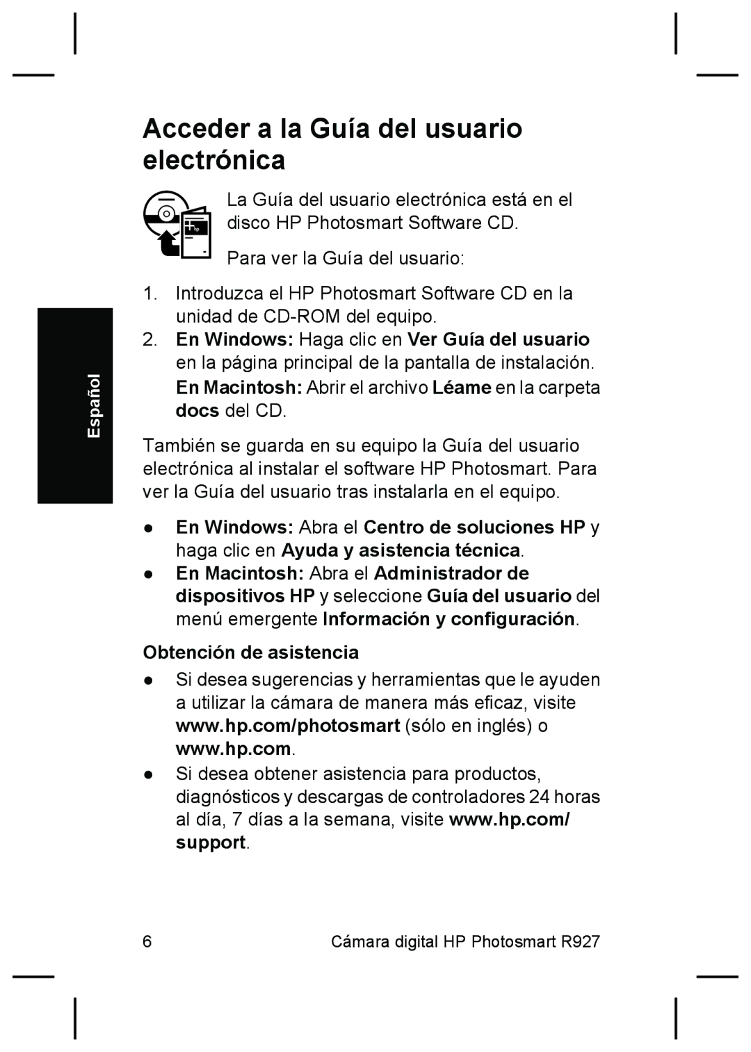 HP R927 manual Acceder a la Guía del usuario electrónica 