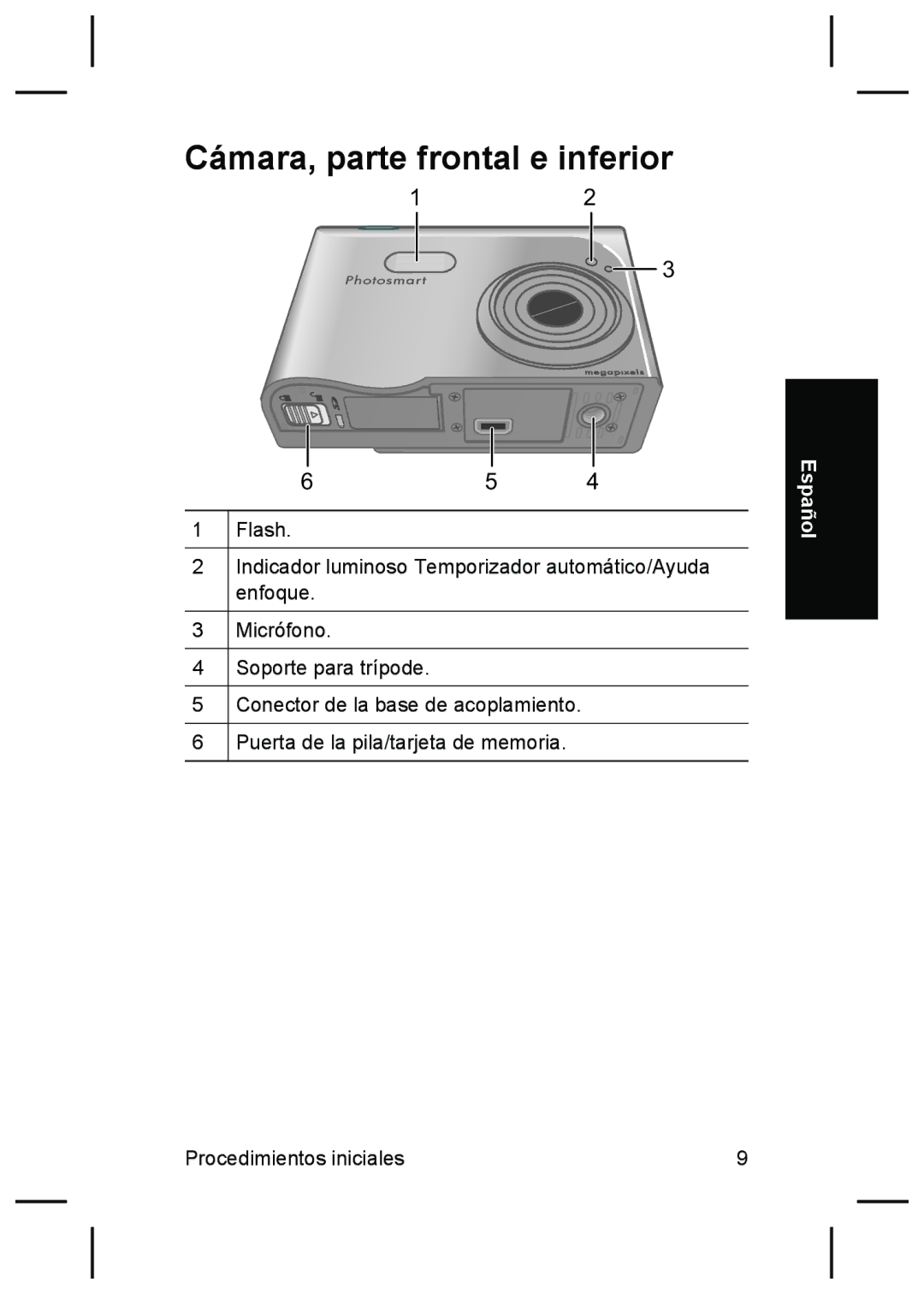 HP R927 manual Cámara, parte frontal e inferior 